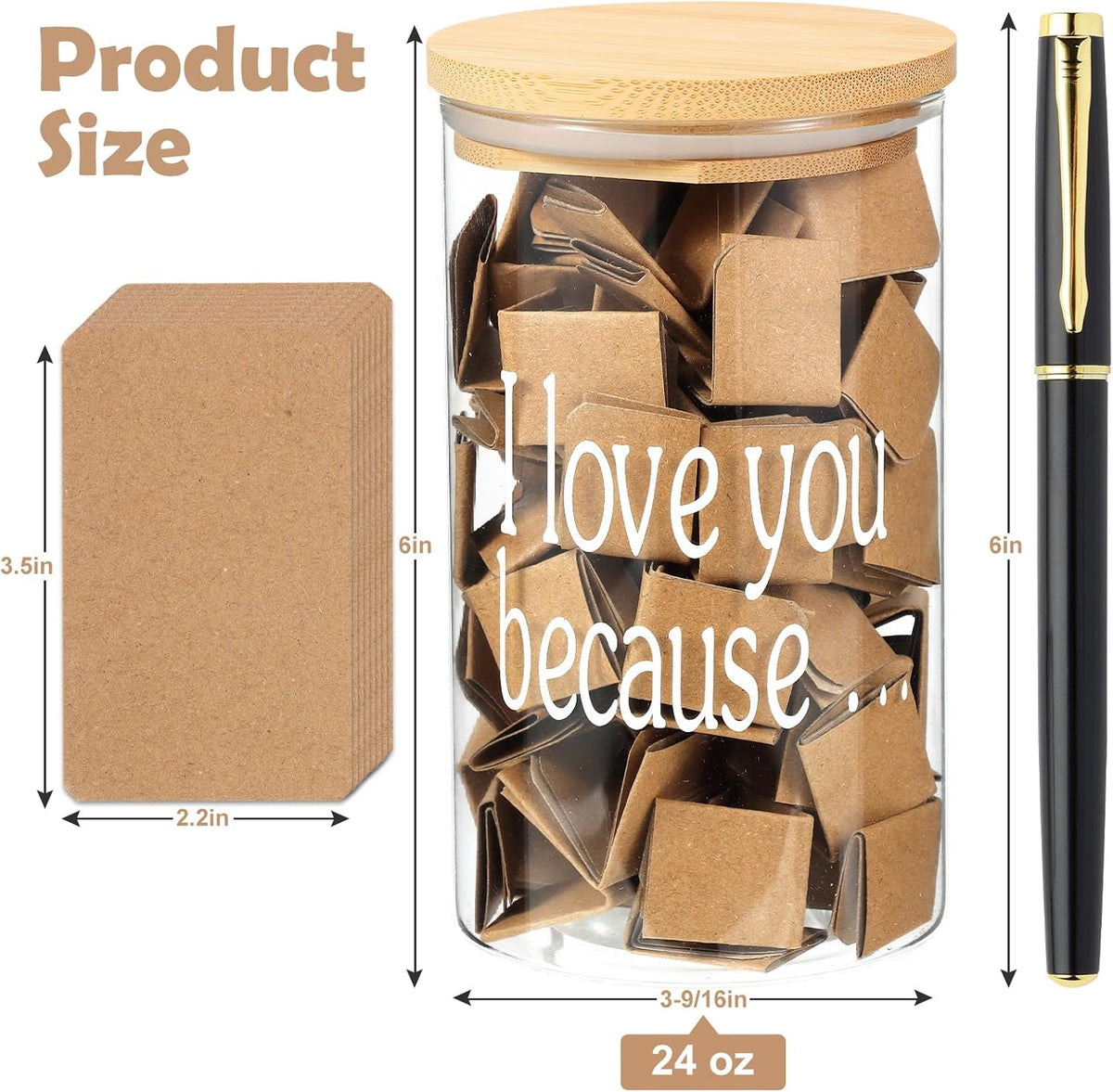 Love Notes Jar Love You Because Jar with 100 Note cards and 1 Pen, Christmas Anniversary Birthday
