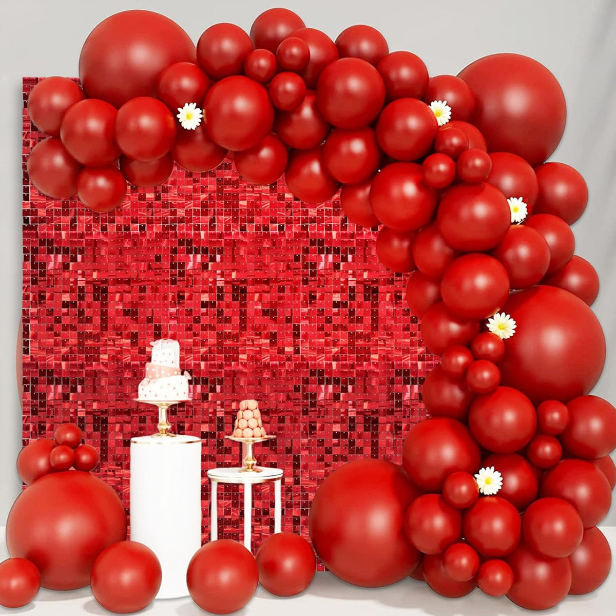 12PCS Red Shimmer Wall Backdrop, Laser Square Sequin Photo Backdrops Panel, Glitter Wall Background