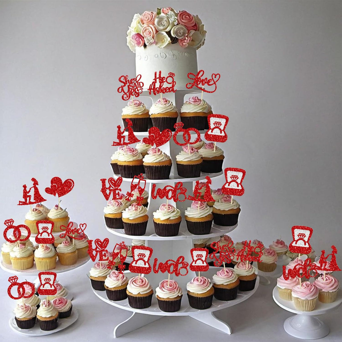 Ephlyn 30Pcs He Asked She Said Yes Cupcake Toppers Glitter Engagement Cupcake Toppers Diamond Ring