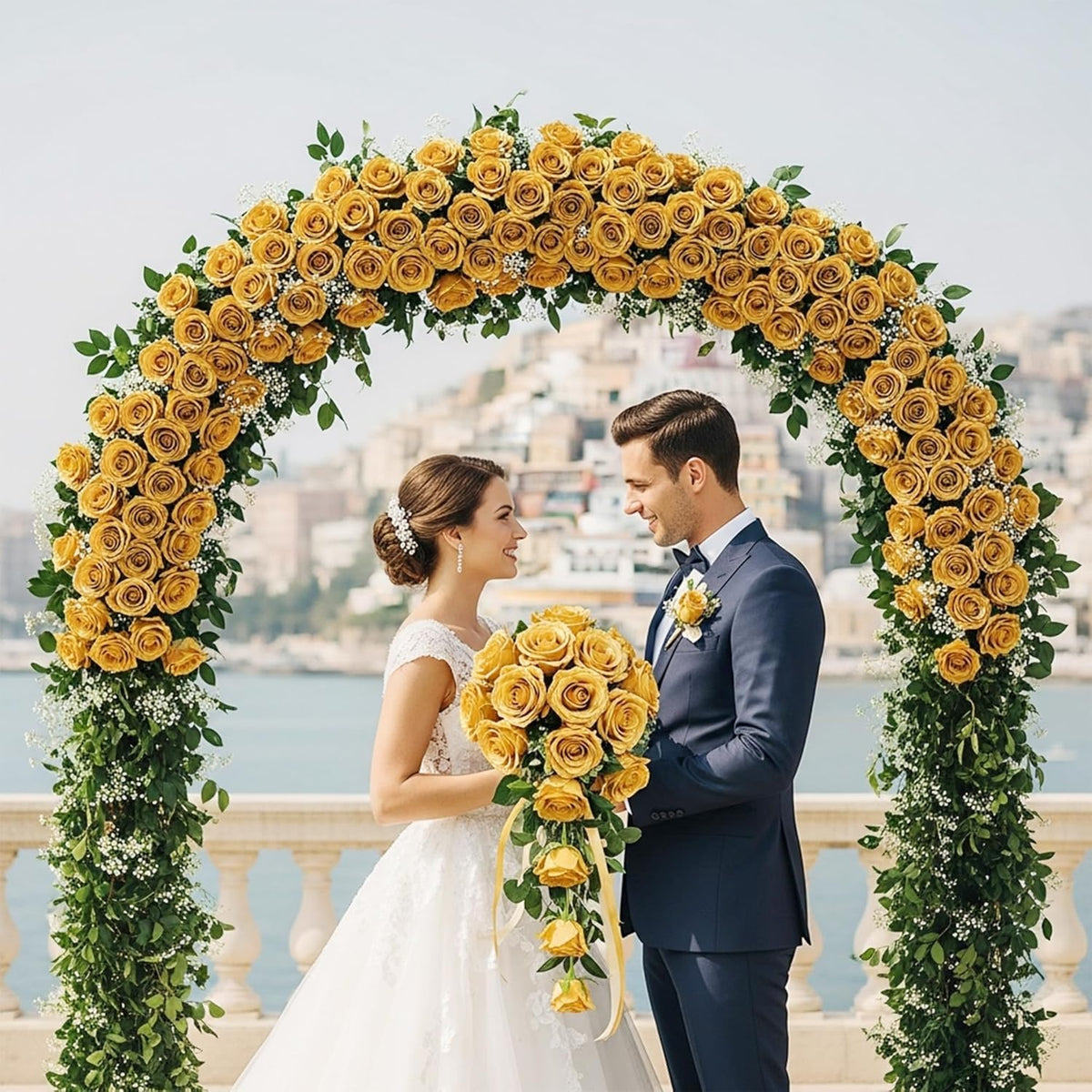 Auihiay 60PCS Gold Rose Artificial Flowers, Faux Silk Roses, Realistic Roses Bouquet for