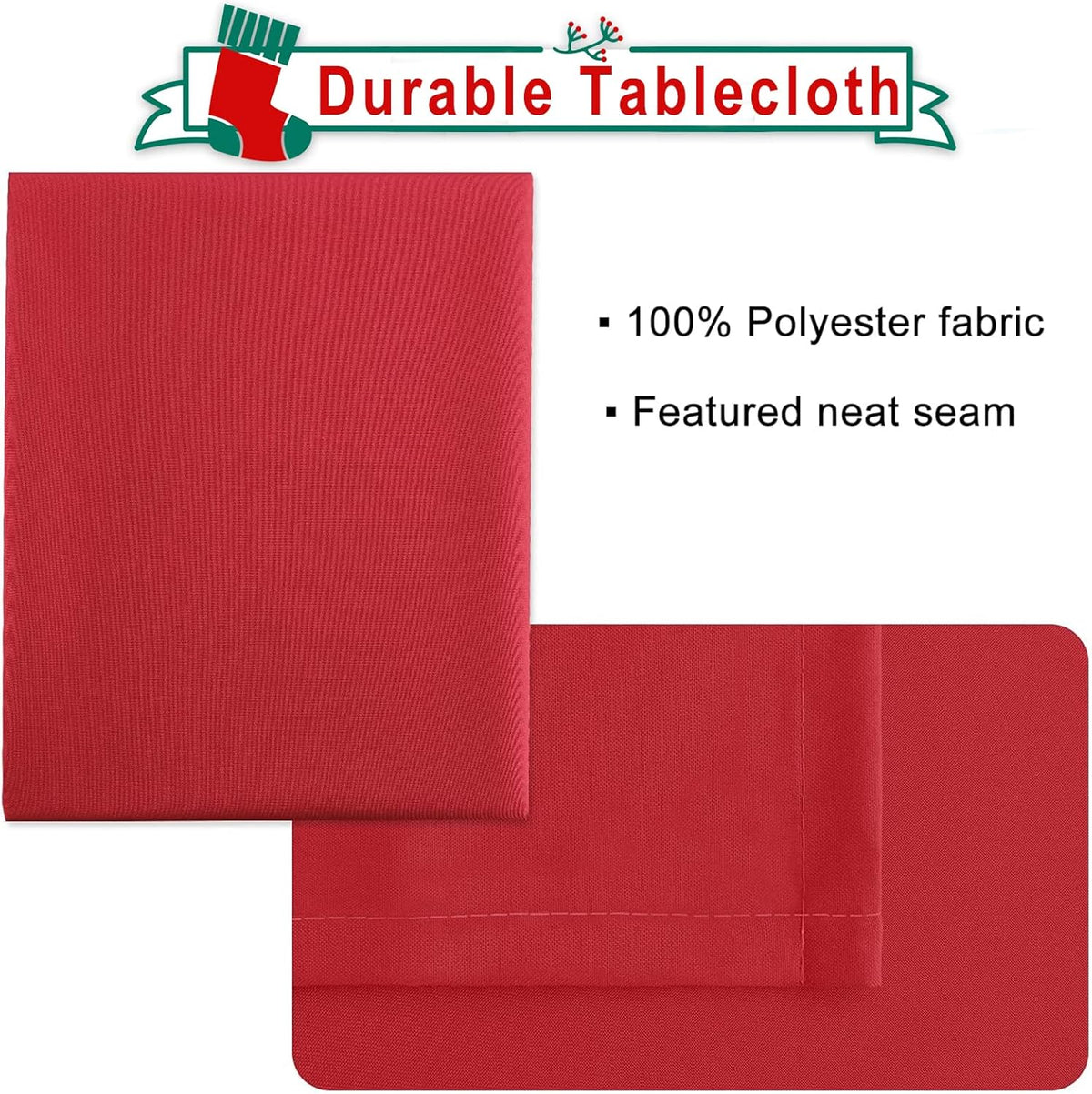 Hiasan Red Tablecloth Rectangle - Wrinkle Resistant and Waterproof Dining Room Washable Christmas