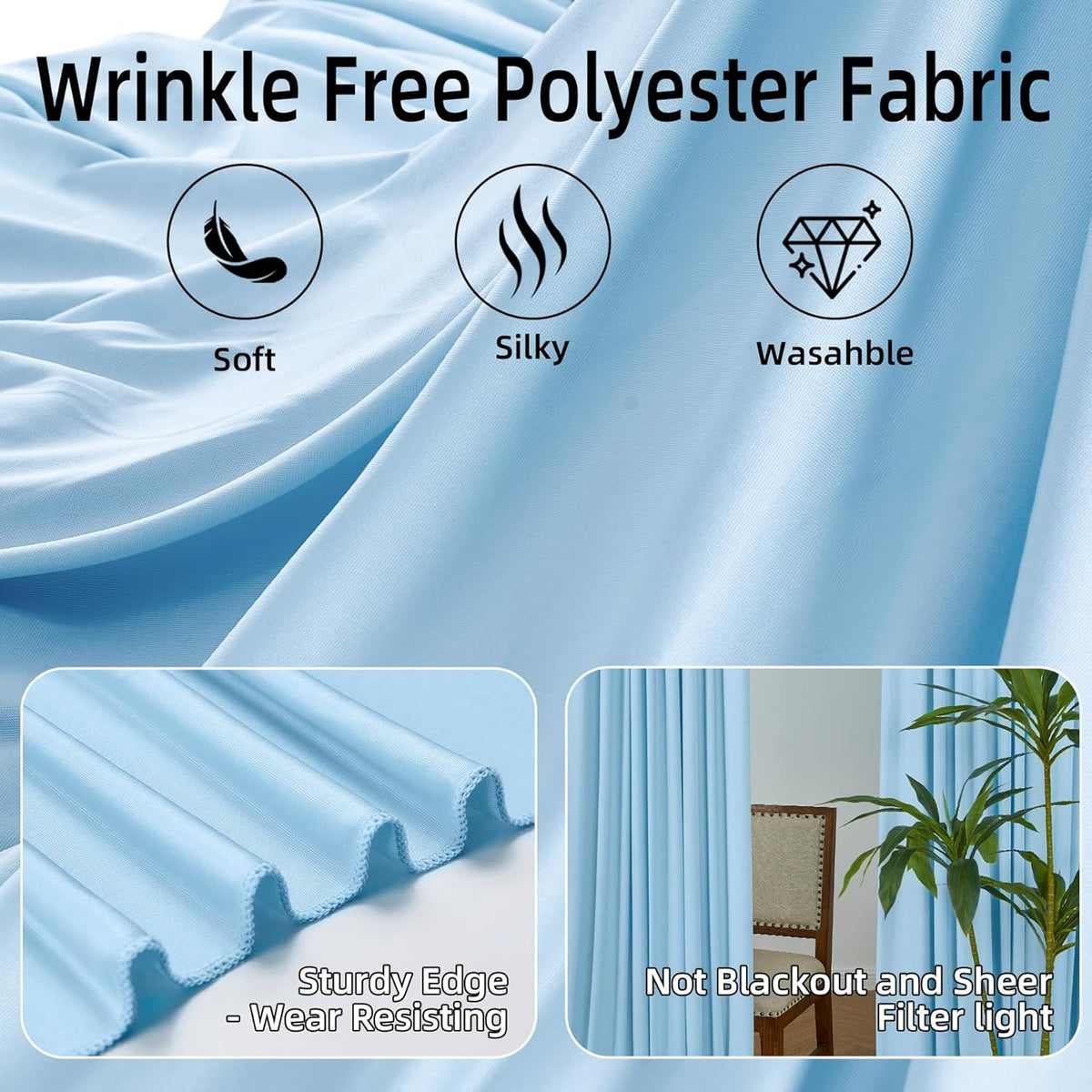 20 x 10ft Wrinkle Free Dusty Blue Backdrop Curtains for Parties Weddings, Thick Silky Polyester