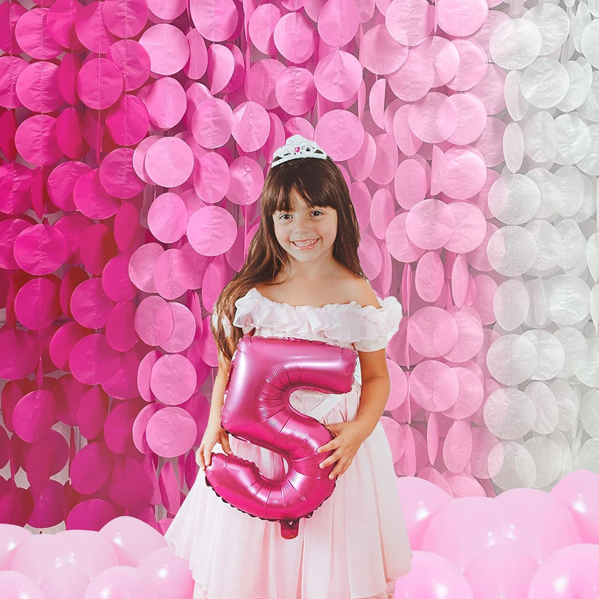 205Ft Hot Pink Party Decorations Big Polka Dots Backdrop Garland Rose Pink Circle Dots Tissue Paper