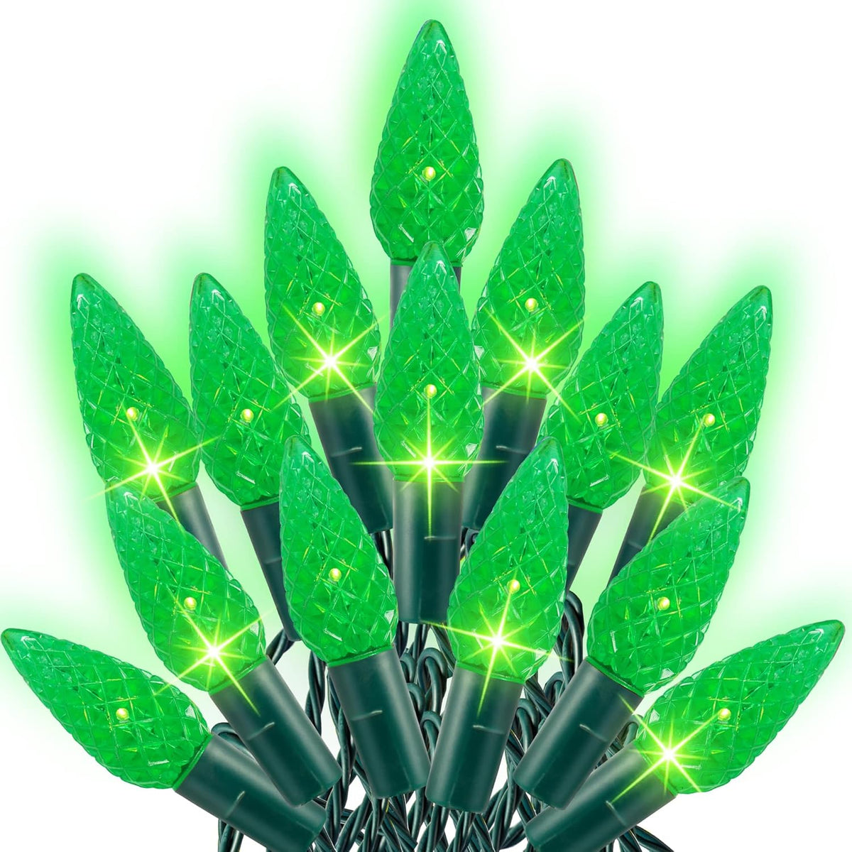 Dazzle Bright C6 Green Christmas Lights, 100 LED 33 FT Outdoor Christmas Lights Waterproof Plug in