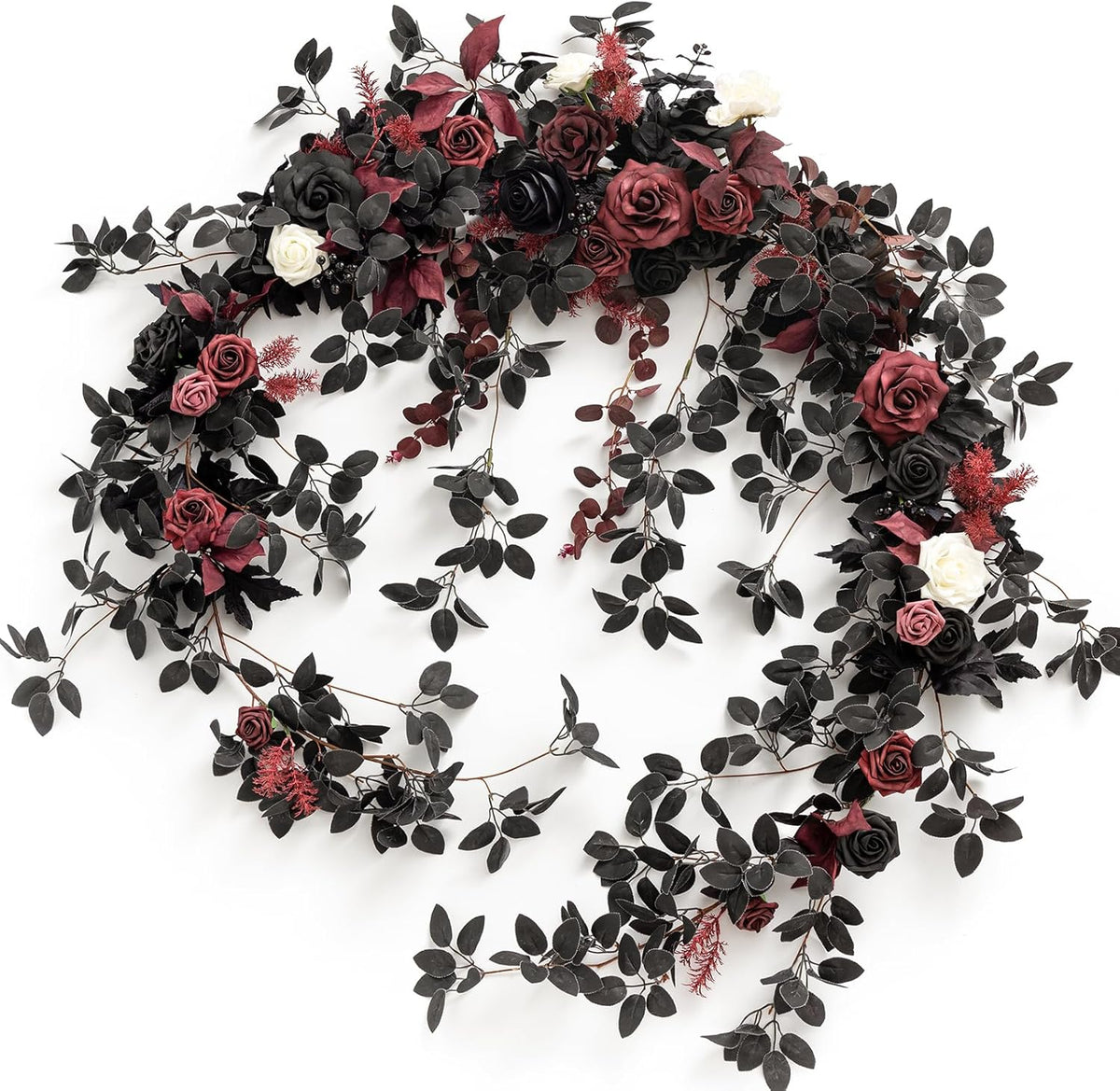 Ling's Moment 9FT Eucalyptus & Willow Leaf Garland with White Flower, Handcrafted Wedding