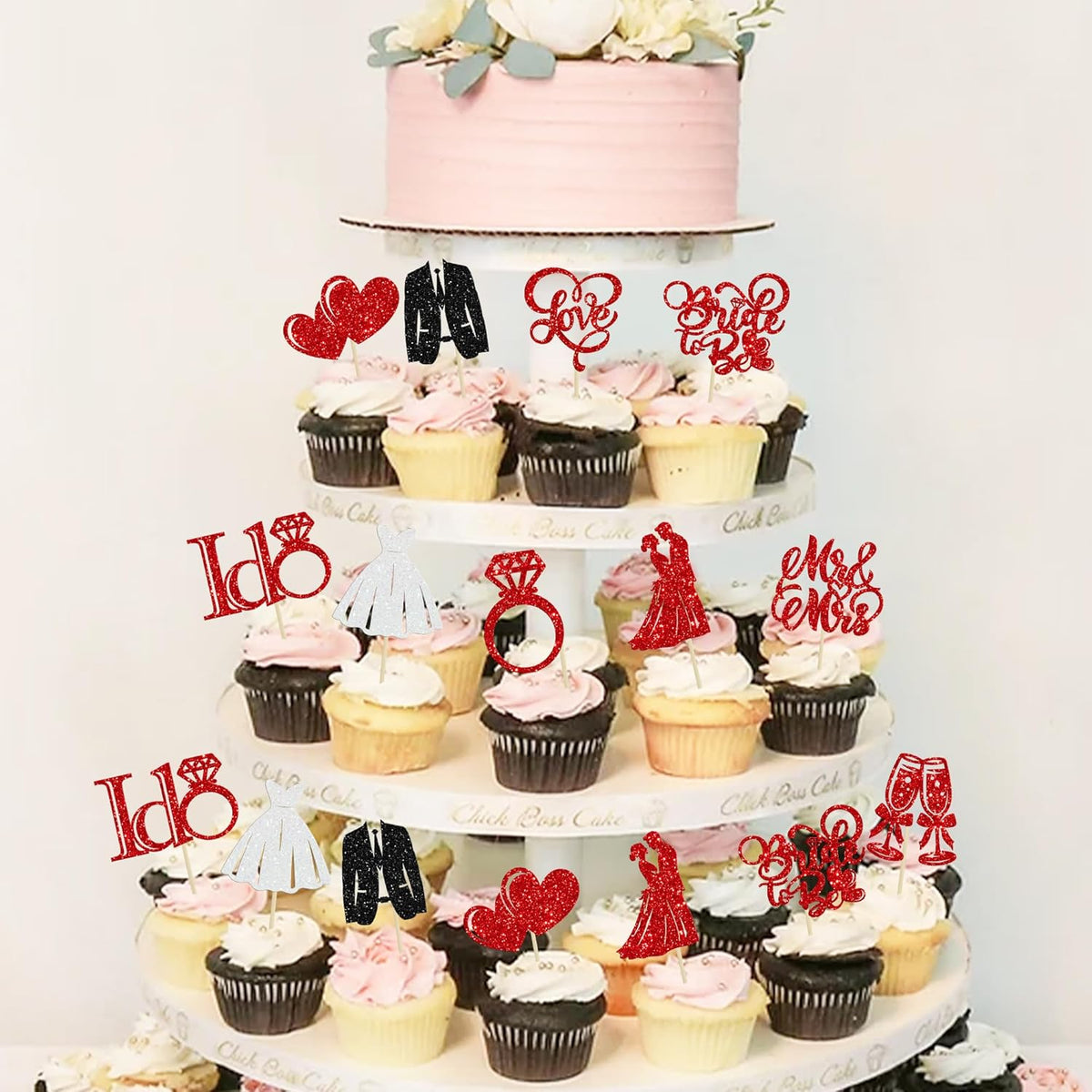 Gyufise 30Pcs Bride to Be Cupcake Toppers Glitter Diamond Ring I Do Love Cupcake Picks Miss to Mrs