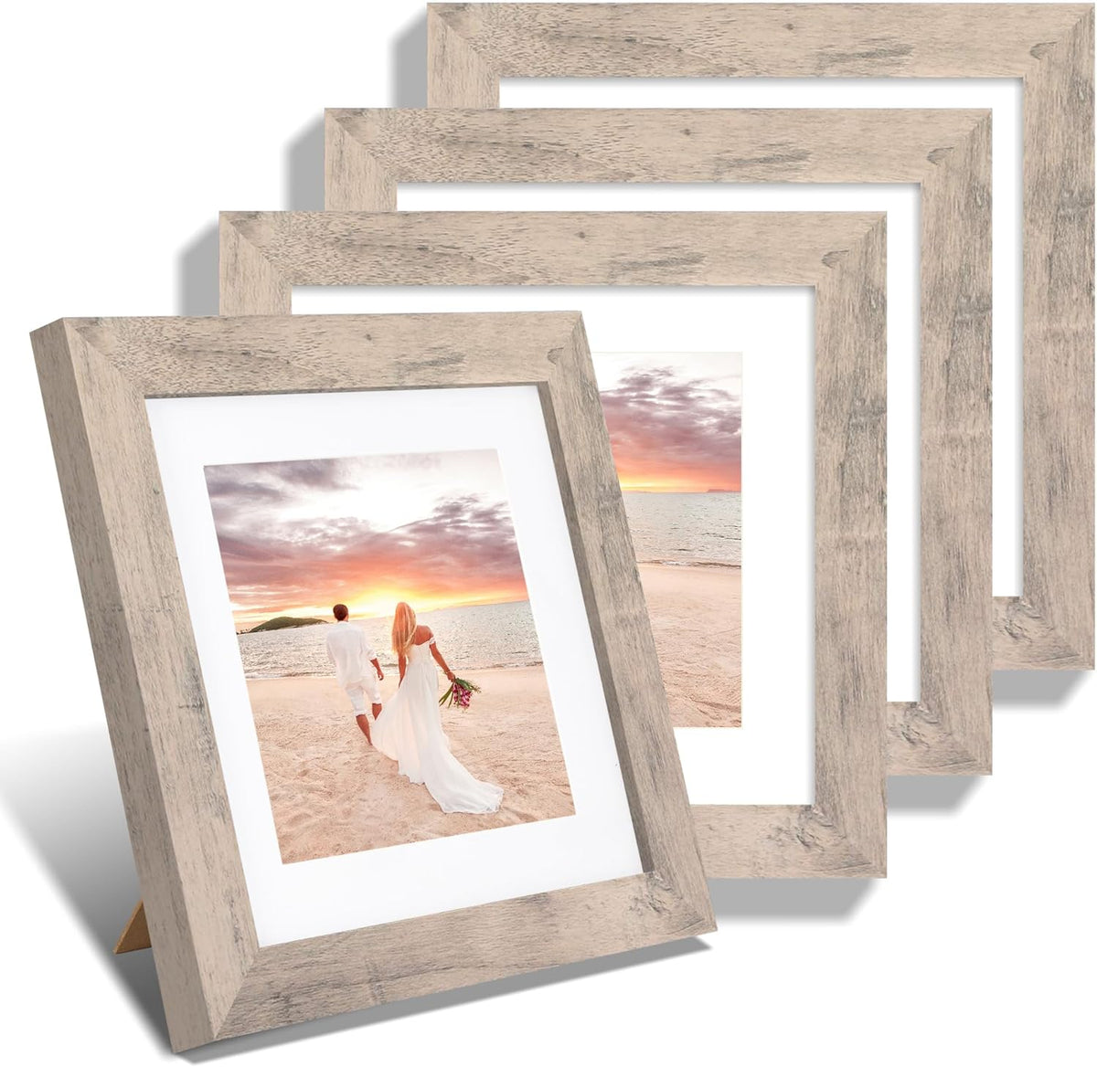 8x8 Picture Frames Set of 4 with High Definition Real Glass, Smoke Gray Frame Display 6x6 Pictures