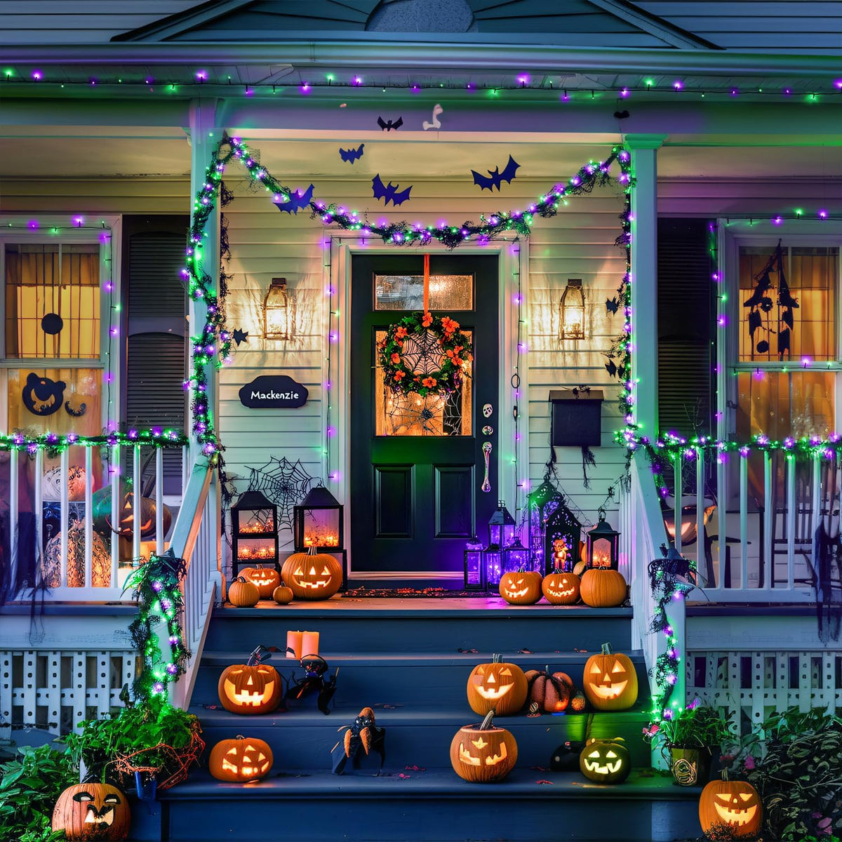 JMEXSUSS Purple and Green Halloween Lights, Total 66 FT 200 LED Solar Halloween Lights Outdoor, 2