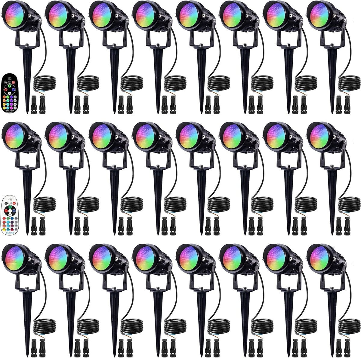 SUNVIE 24 Pack Halloween RGBW Low Voltage Landscape Lights 12W LED Color Changing Landscape