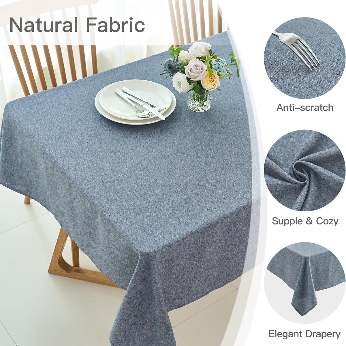 maxmill Linen Textured Rectangle Tablecloth Water Resistant Wrinkle Free Spill-Proof Stain Proof