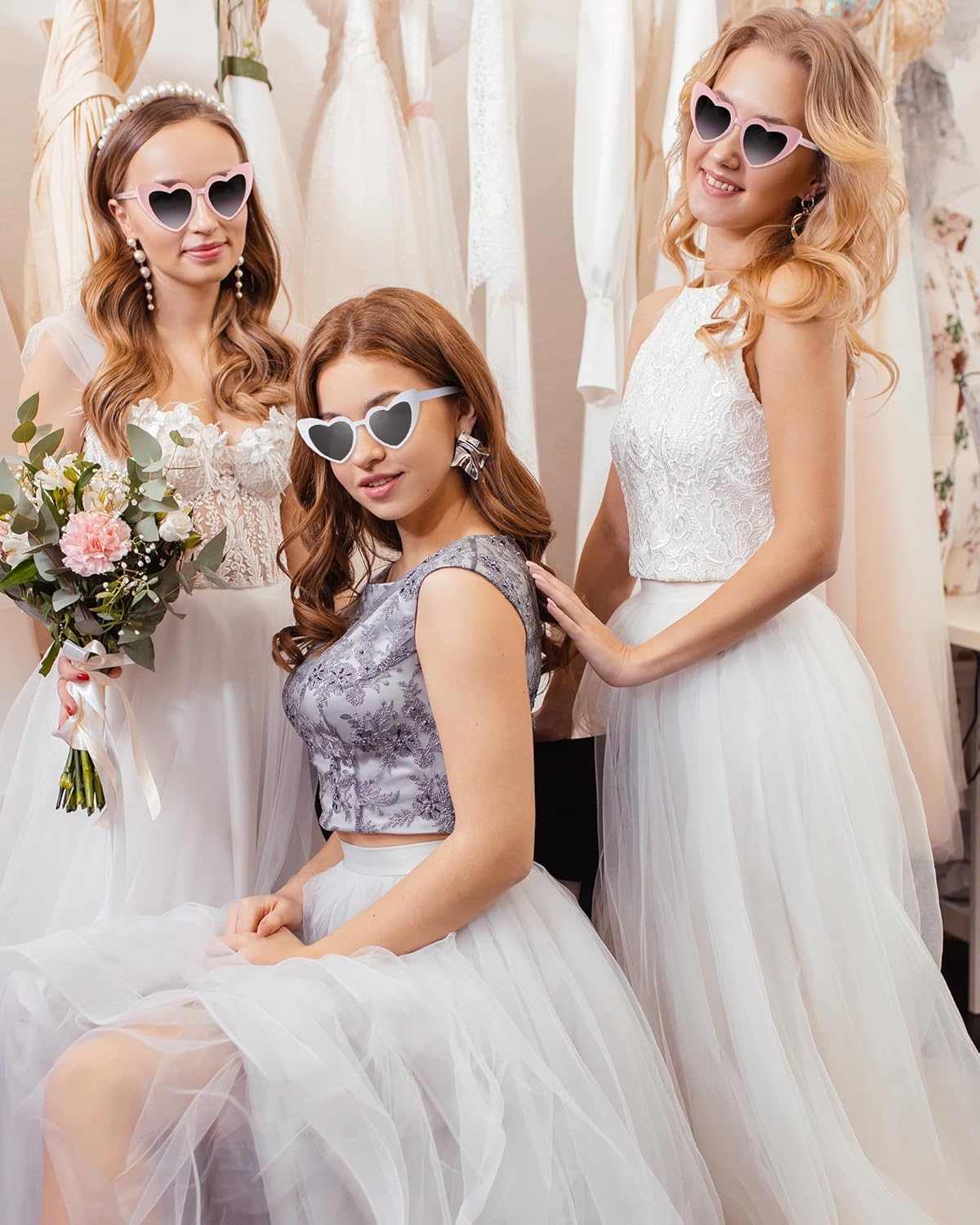 Flutesan 20 Pairs Retro Heart Sunglasses Vintage Cat Eye Heart Glasses Women Bachelorette Bride