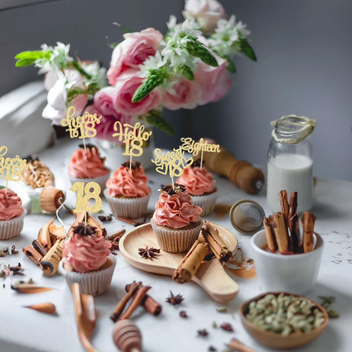 30Pcs18th Birthday Cupcake Toppers Eighteen Happy 18th Cupcake Picks Sweet 18 Cheers to 18 Cake