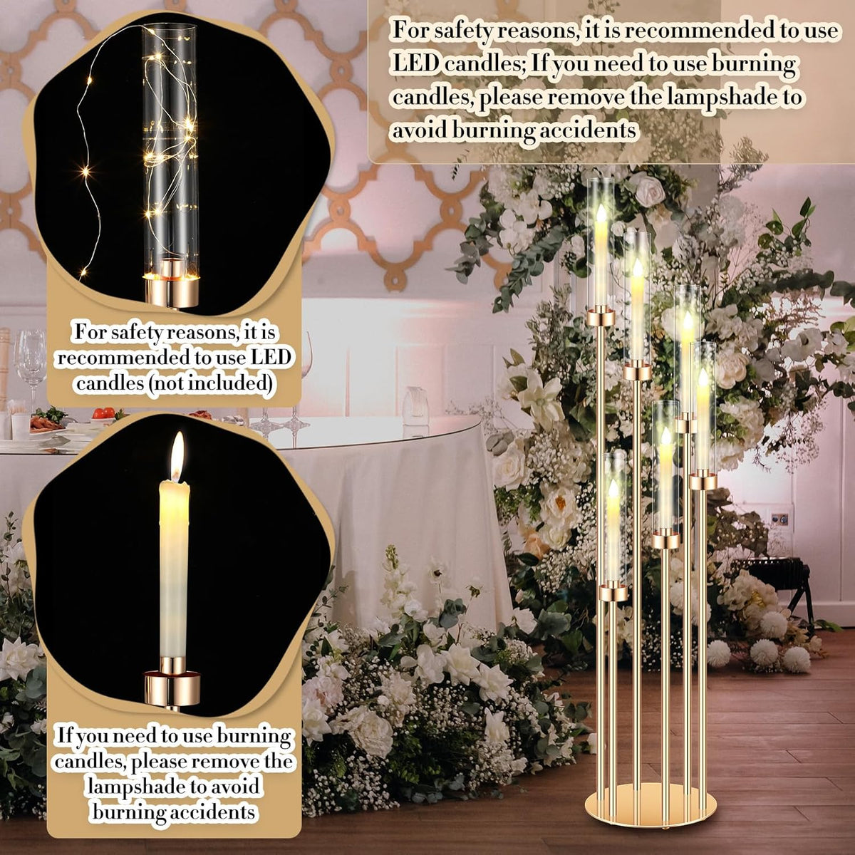 Tandefio 4 Sets Acrylic Candelabra Centerpieces 46.5'' Tall Clear Candle Holders Pillar Taper