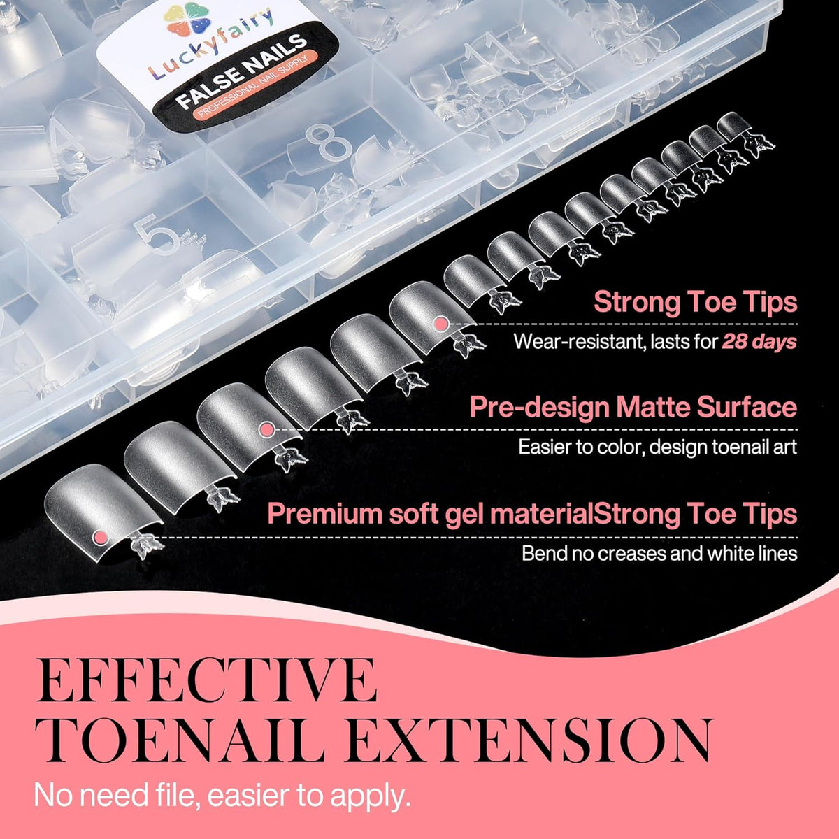 Square Toe Nail Press Ons French Style Toe Tips 240pcs Clear False Fake Toenails for Faster Toe