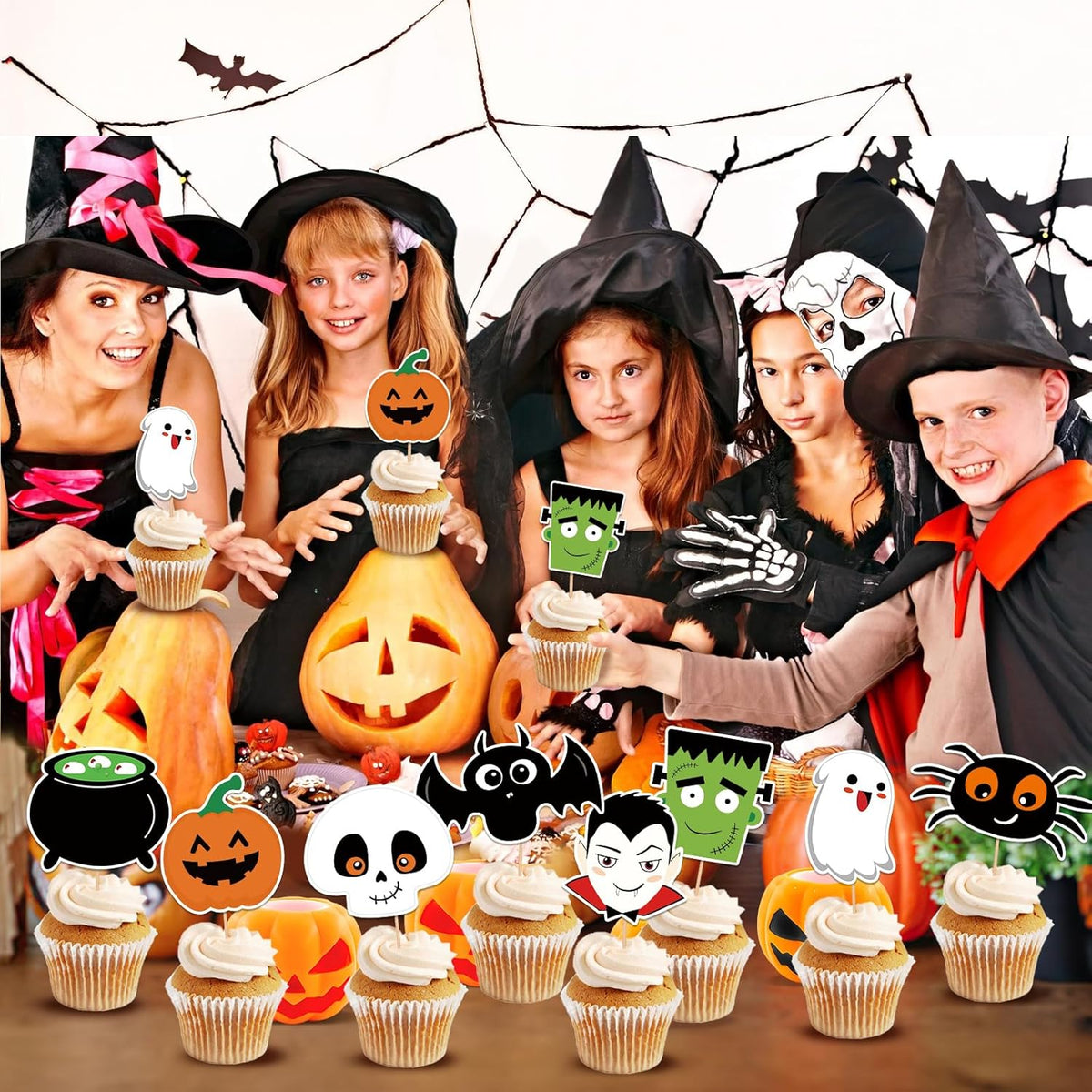 24 PCS Halloween Happy Birthday Cupcake Toppers Halloween Party Decorations Cake Decor Cupcake