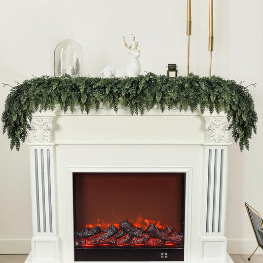 Realistic Christmas Garland for Mantle 16FT Real Touch Thick/Lush Artificial Cedar Garlands