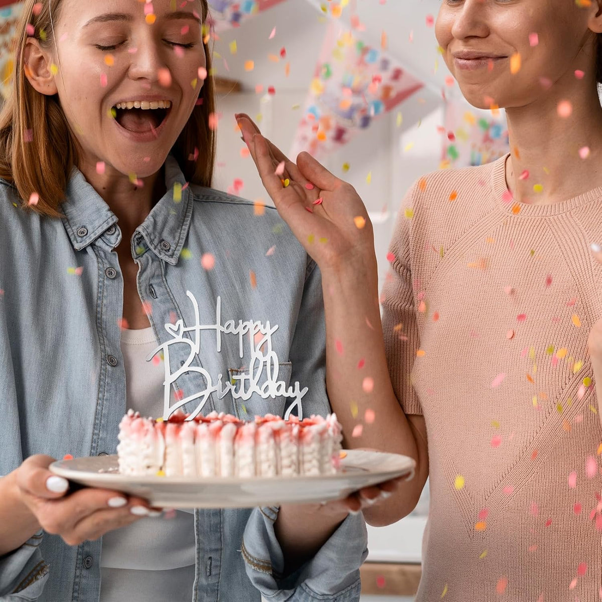 10 PCS Silver Happy Birthday Cake Topper Mirror Acrylic Cake Toppers Double-Sided Glitter Birthday