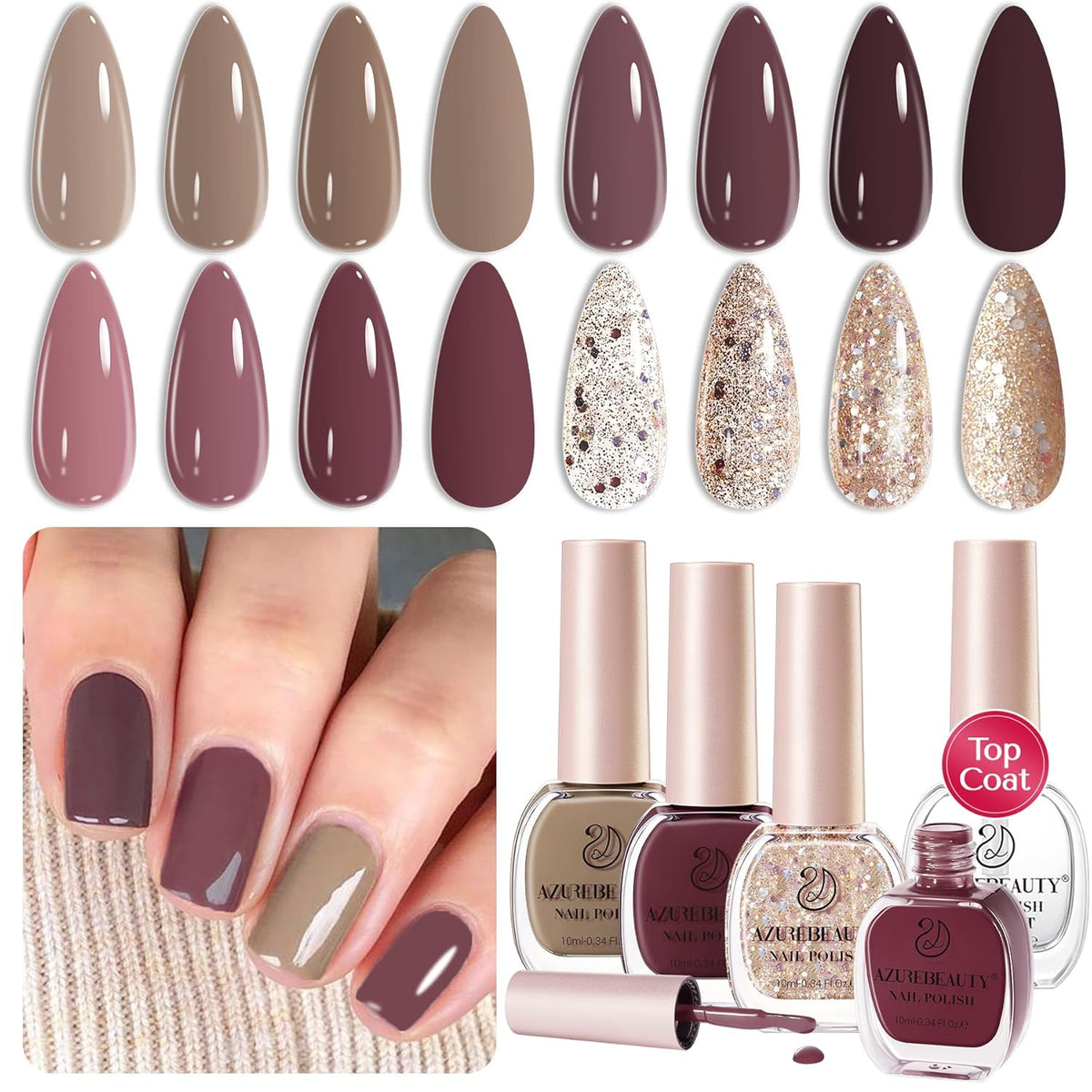 AZUREBEAUTY Nail Polish Set 4 Colors Nude Purple Glitter Nail Polish Quick Dry Natural Nail Lacquer