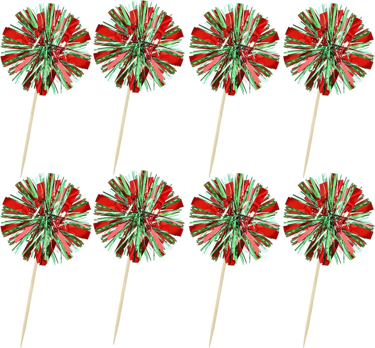 Ephlyn 30Pcs Foil Firework Cupcake Toppers Sparkle Tinsel Drink Birthday Cake Decorations Cocktail