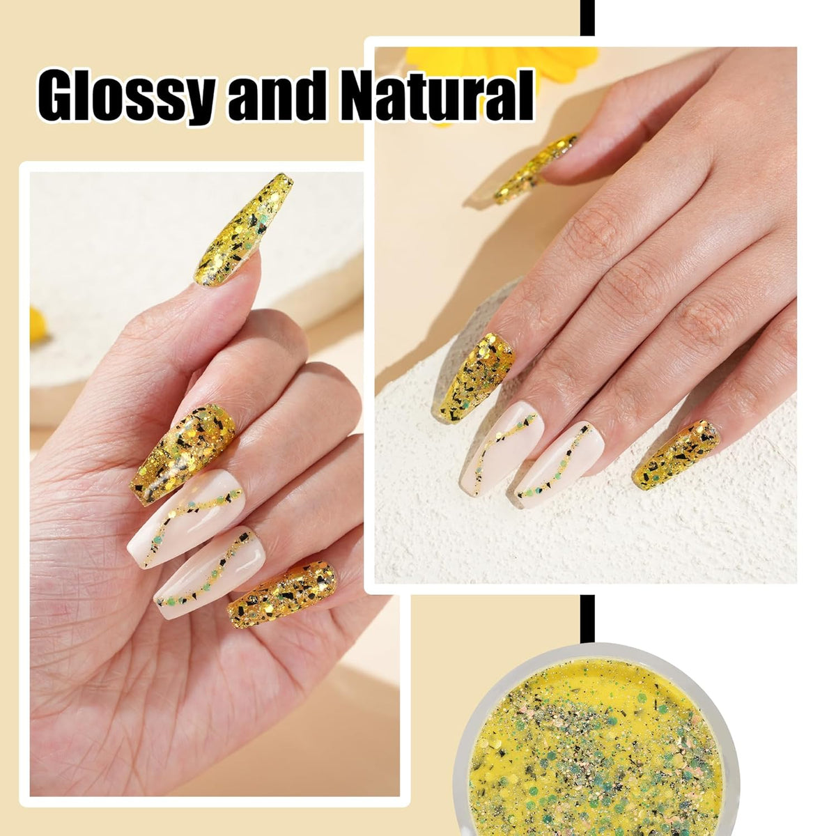 Dip Powder Eggshell Yellow Color French Glitter tinfoil Nail Art Starter Manicure Salon DIY at Home