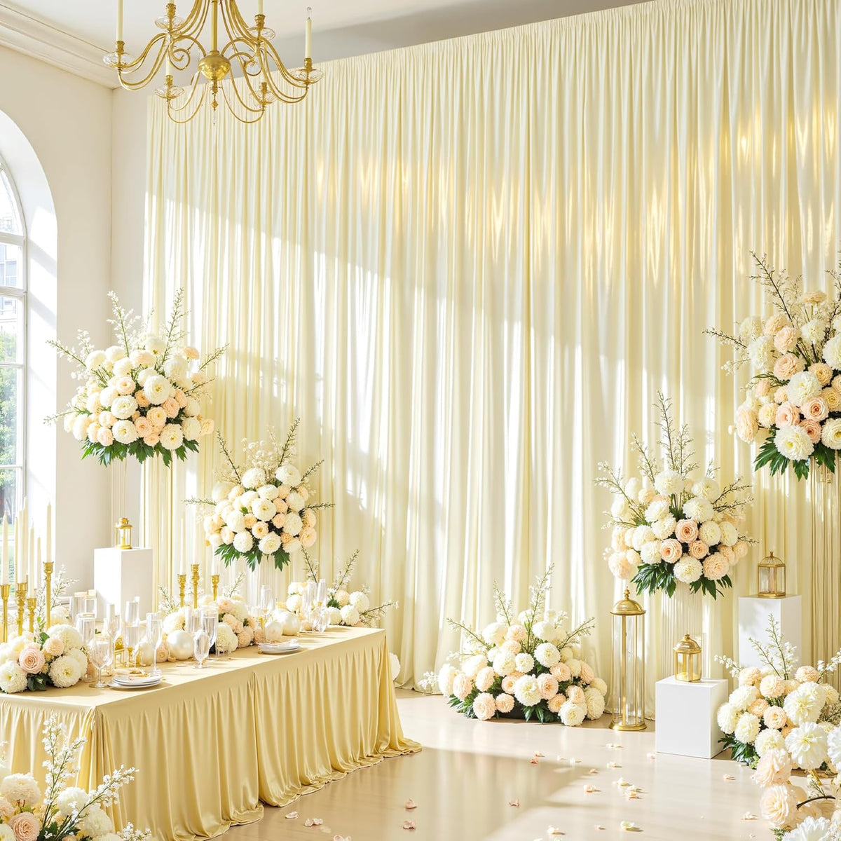 Champagne Satin Backdrop Curtains 2 Panels - Glitter Photo Drapes for Baby Shower, 10x10FT Shimmer