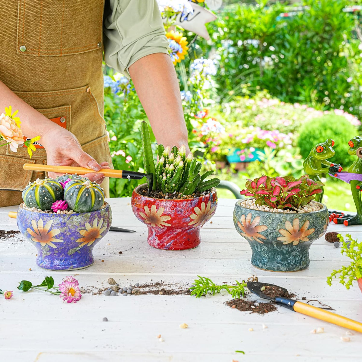 Sungmor Small Succulent Planters Set of 3, Beautiful Hand Crafted Ceramic Plant Pots Cute Cactus