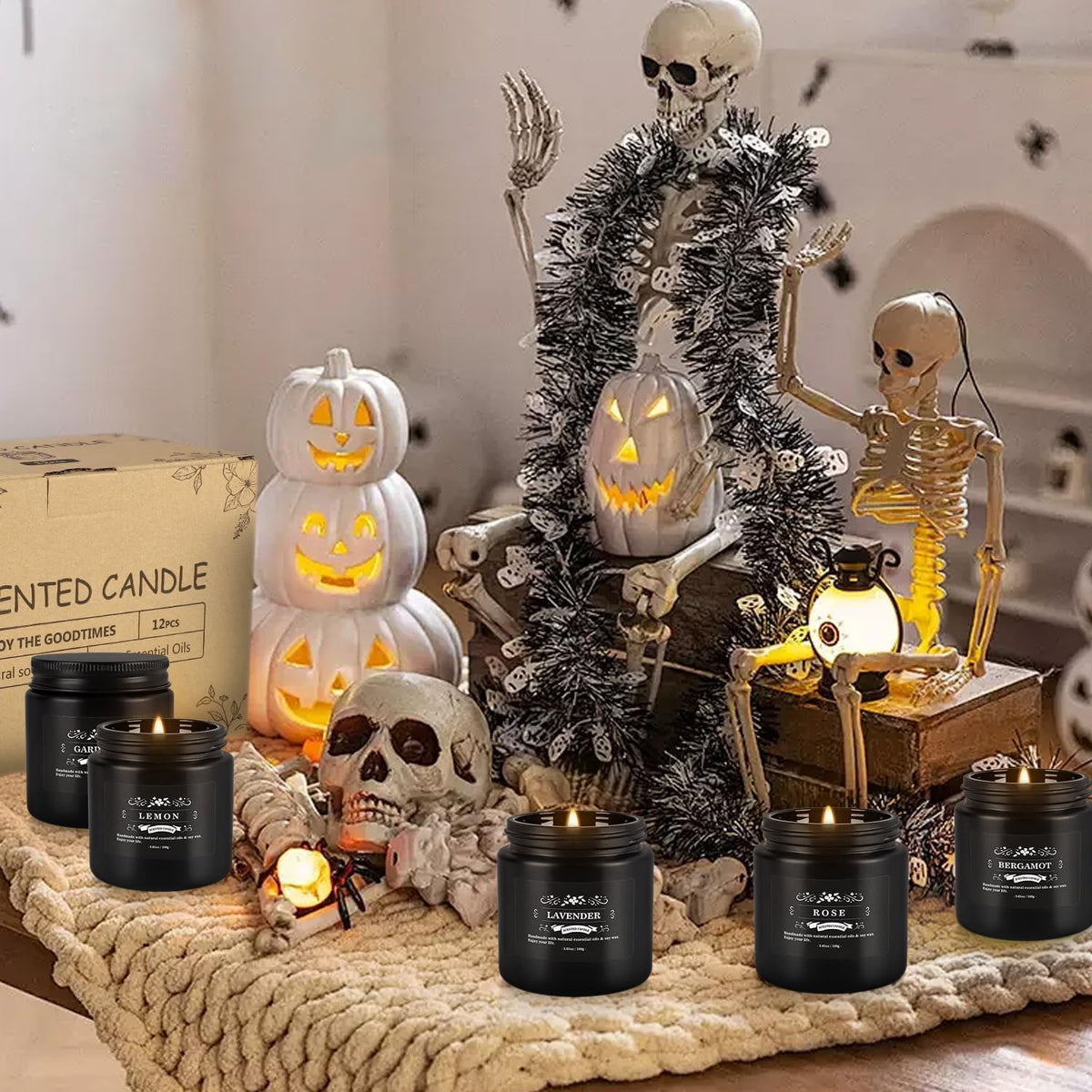 12 Pcs Halloween Scented Candles with Added Natural Essential Oils, 3.05oz, Suitable for Various