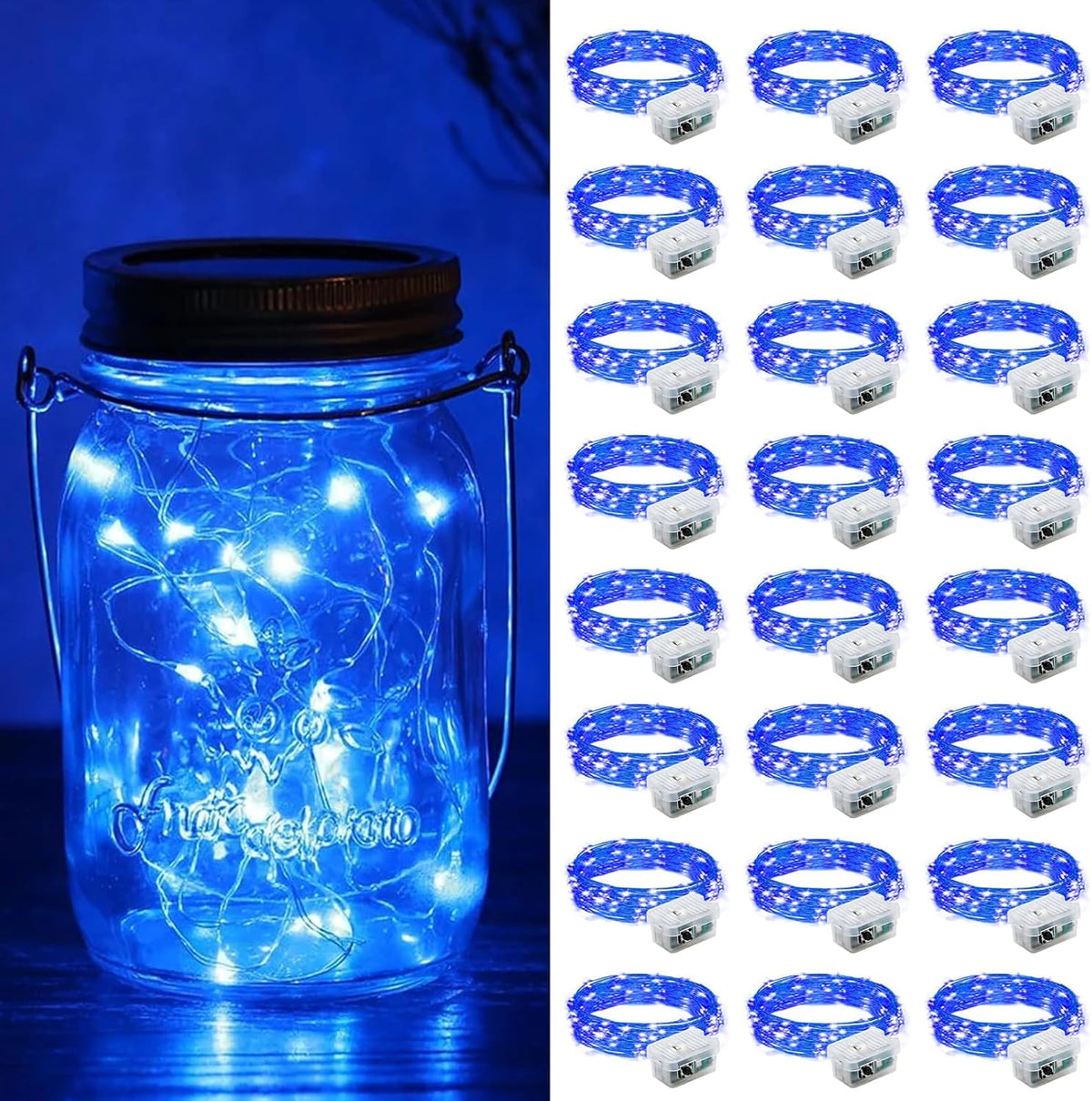 ZGWJ 24 Pack Fairy Lights Battery Operated, 7ft 20 Mini LED Fairy String Lights Silver Wire 3 Modes