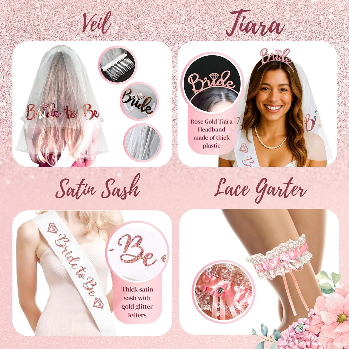189 pc Bridal Shower Party Decorations – Balloons, Bride to Be Sash, Veil, Headband, Backdrop