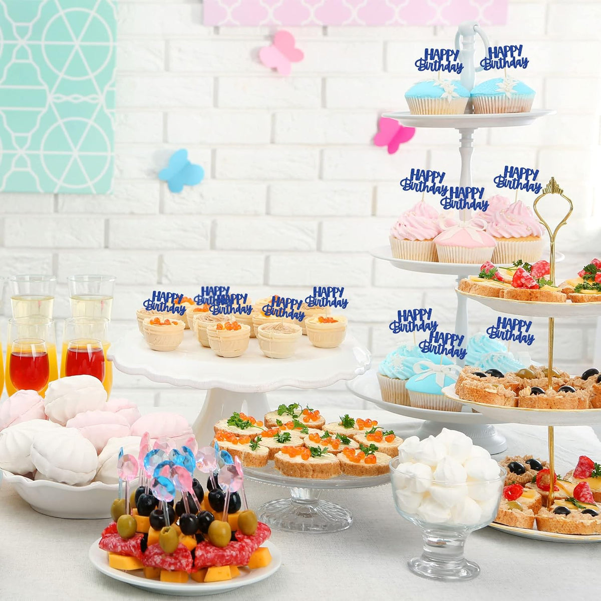 Gyufise 24 Pcs Happy Birthday Cupcake Toppers Glitter Cupcake Food Picks for Celebrating Theme