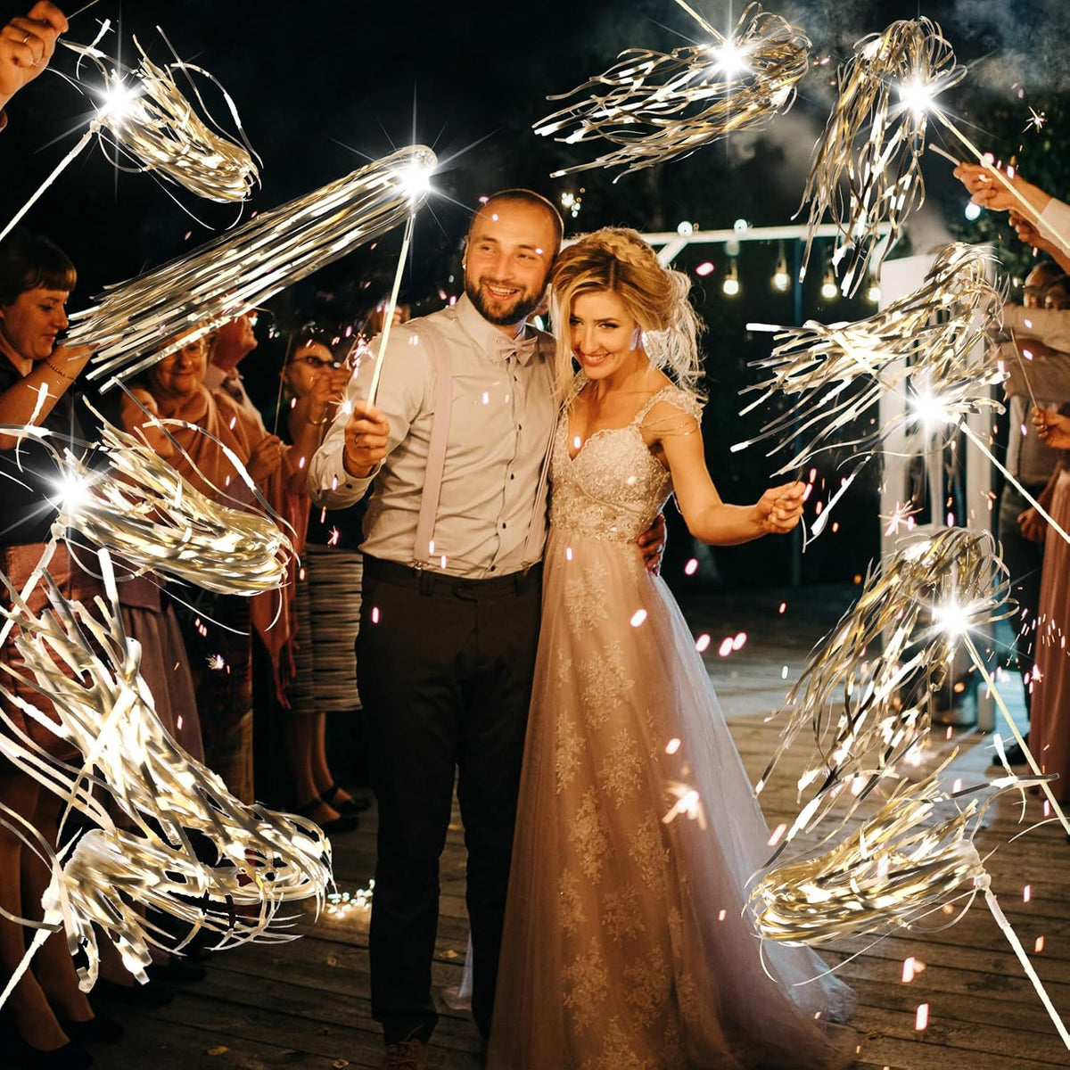 100 pcs Wedding Wands Light up with LED Tinsel Wedding Streamers for Wedding Send off and Greeting