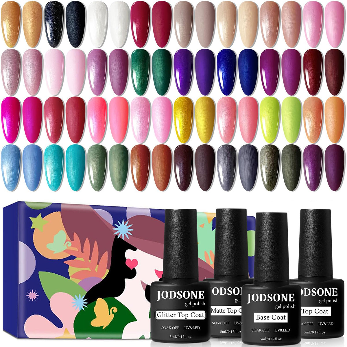 JODSONE Gel Nail Polish Starter Set Ribbon Glitter Summer Light Winter Dark Glossy 36-Piece