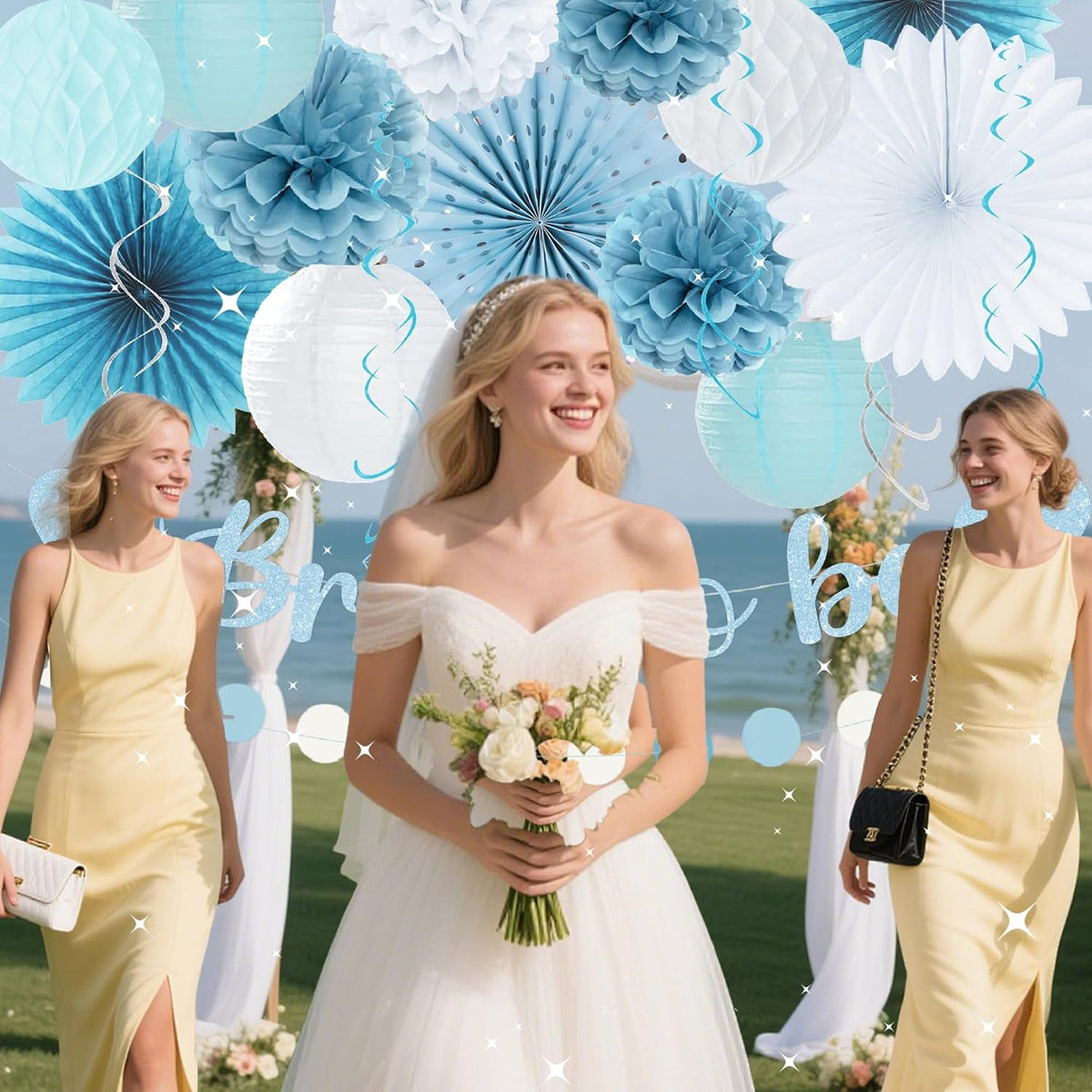 Holkcog Blue White Bachelorette Party Decorations, 21pcs Women Bridal Shower Decor Garland Paper