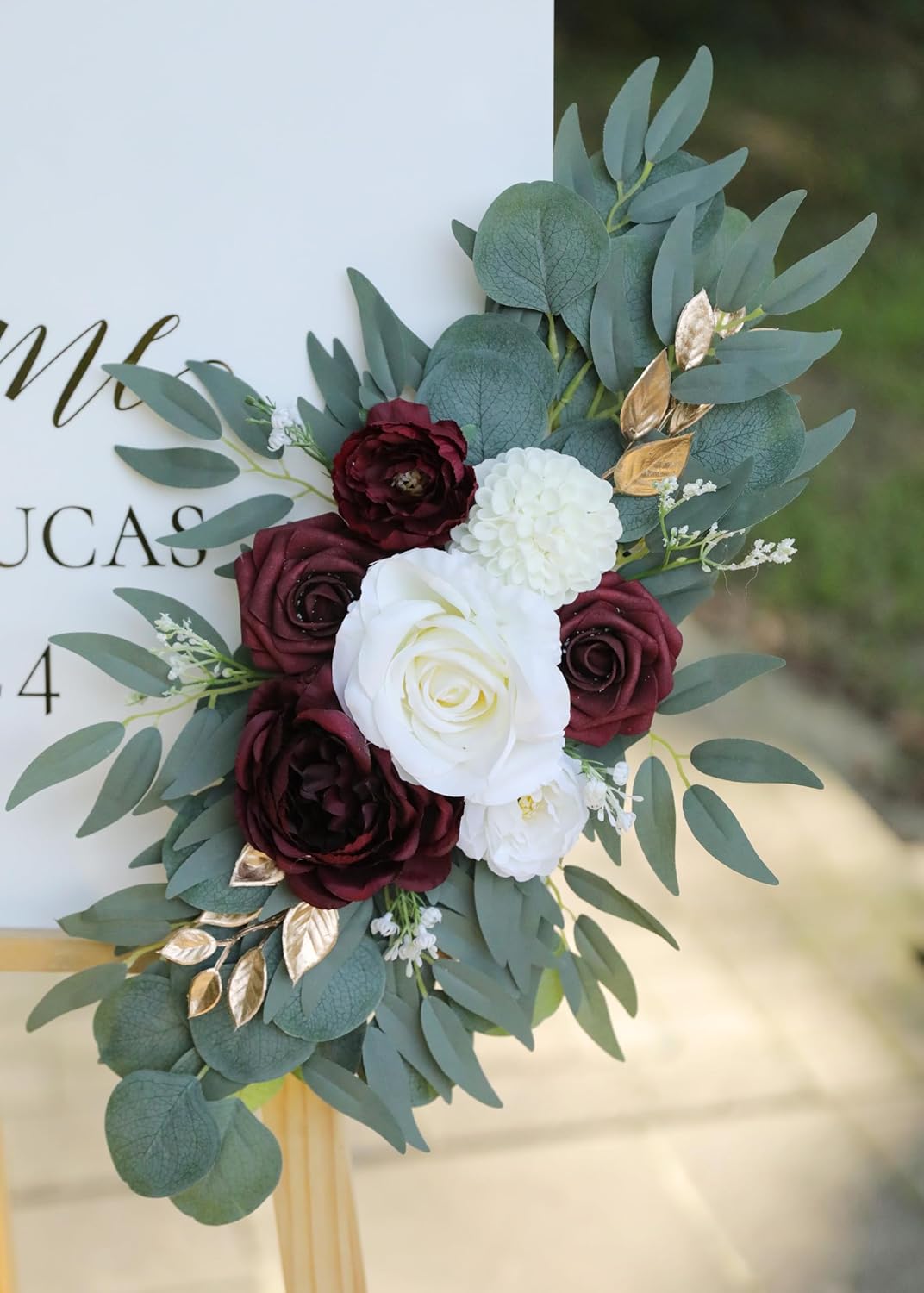 Artificial Burgundy Wedding Arch Flower Swags Set of 2 for Welcome Signs, Reception and Ceremony