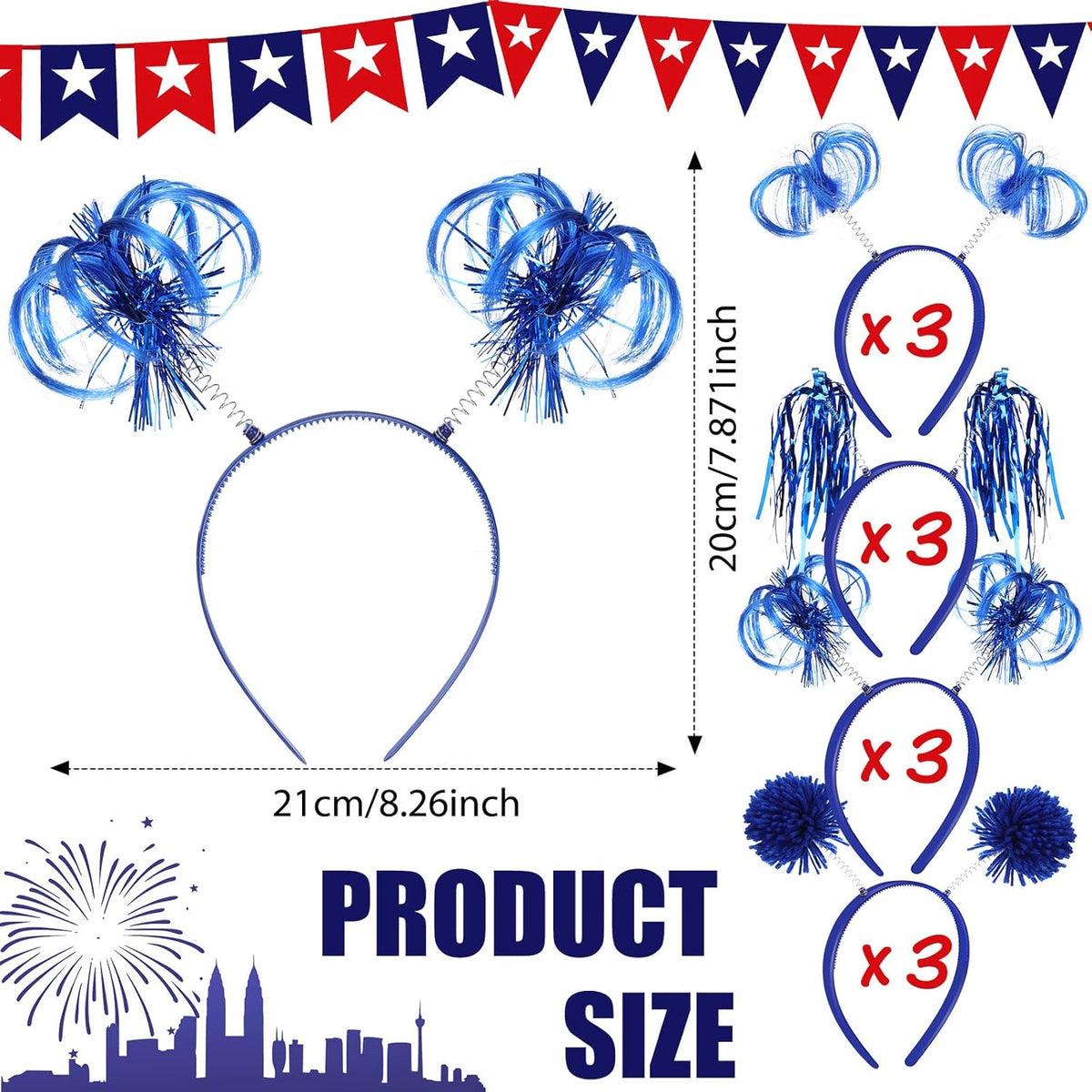Censen 12 Pcs Halloween Pom Pom Party Headbands Tinsel Ponytails Spirit Head Bopper Headwear for