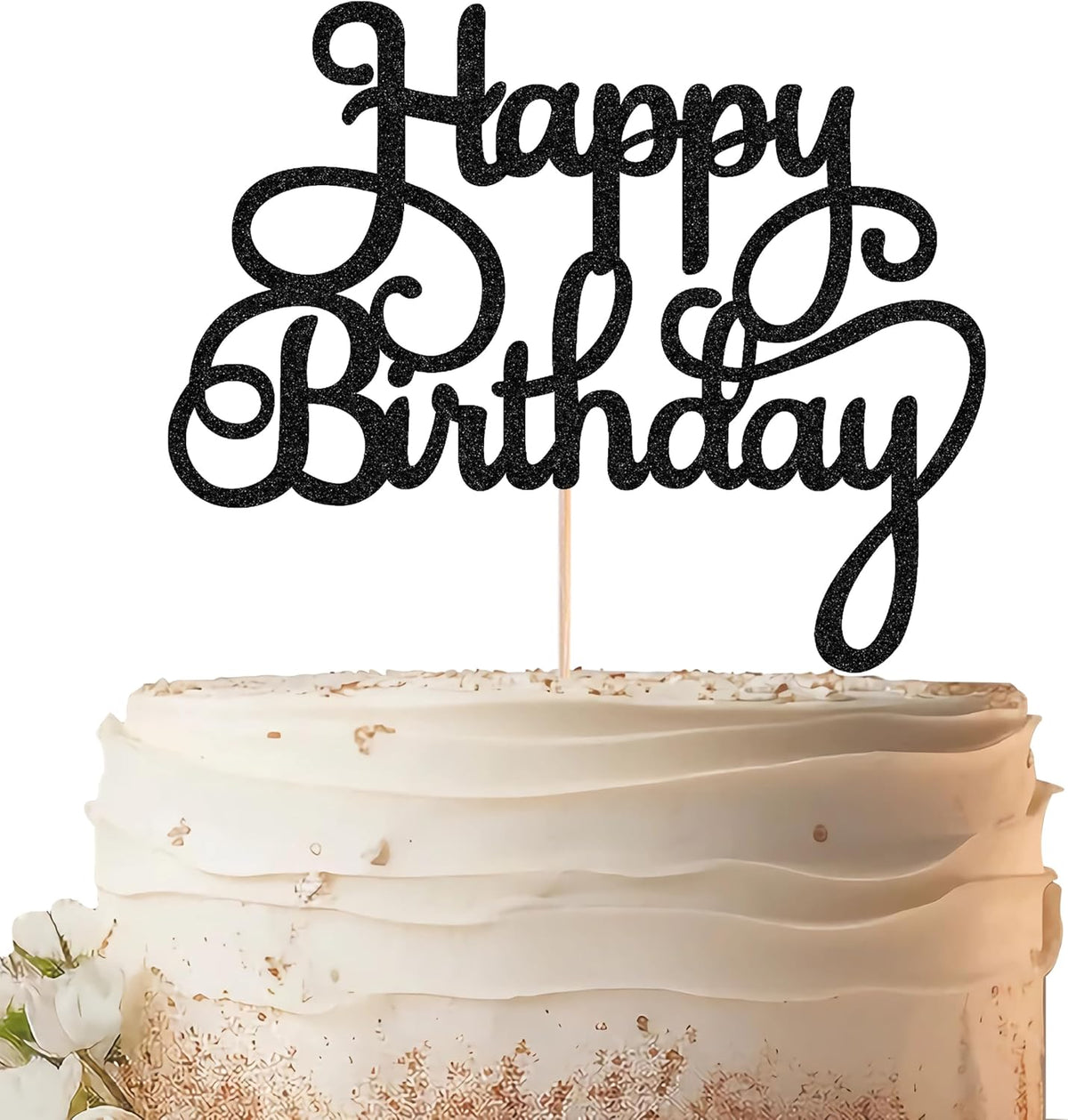 Happy Birthday Cake Topper - Black Glitter Birthday Party Cake Decoration Supplies - Happy Birthday