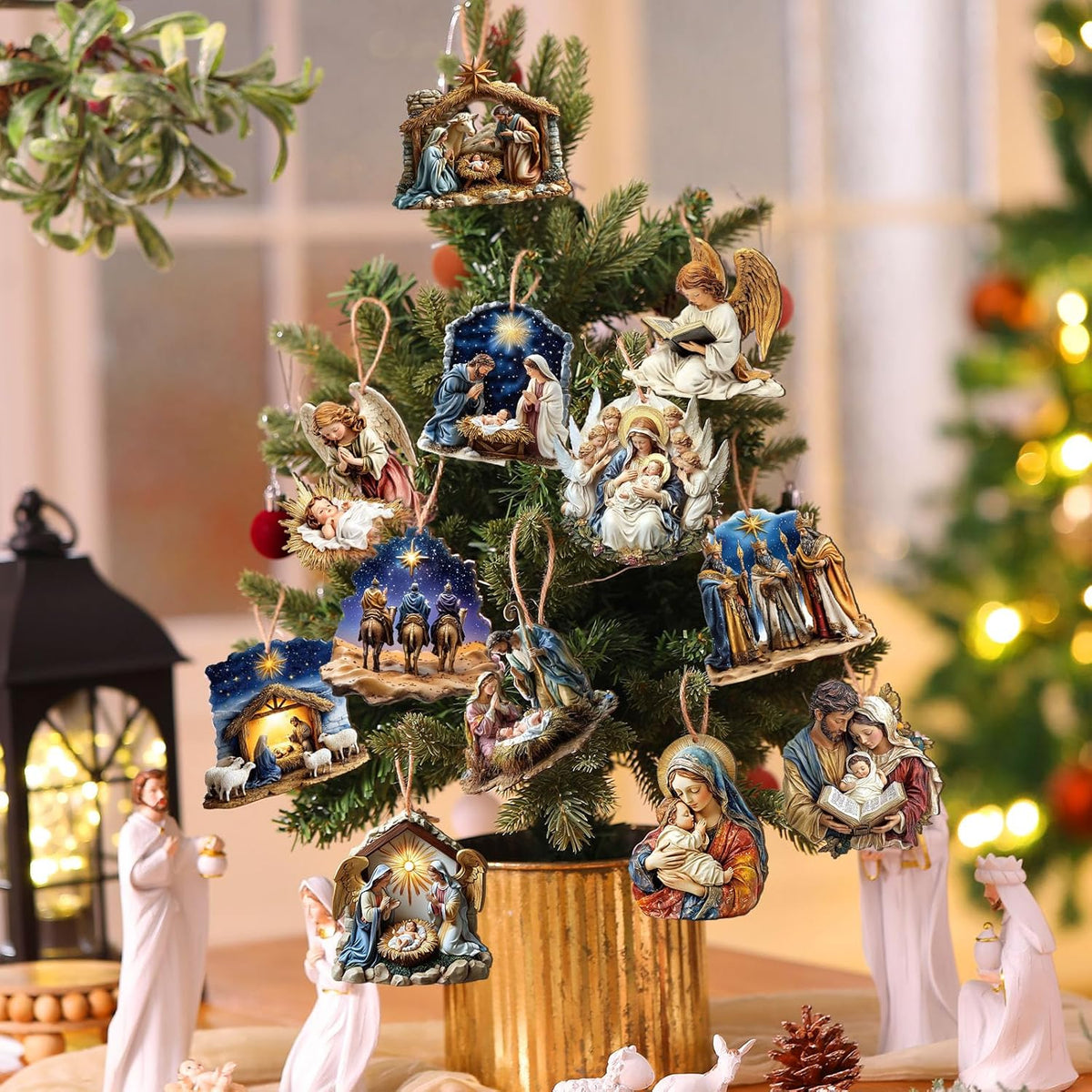 Suzile 36 Pcs Wooden Ornaments Vintage Tree Ornaments Decorations for Tree Wreaths Hanging Wood