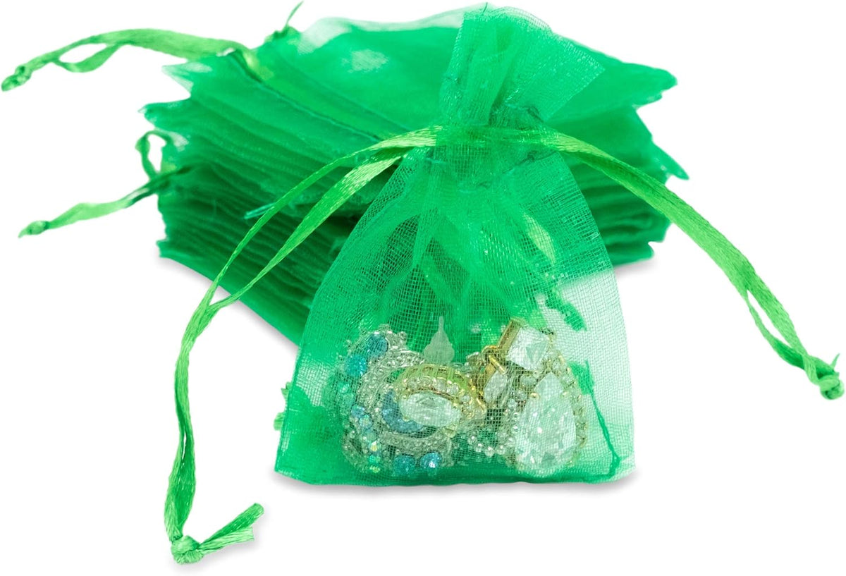 TheDisplayGuys 100-Pack XS 2 x 2 3/4" Light Green Sheer Organza Gift Bags with Drawstring, Goodie