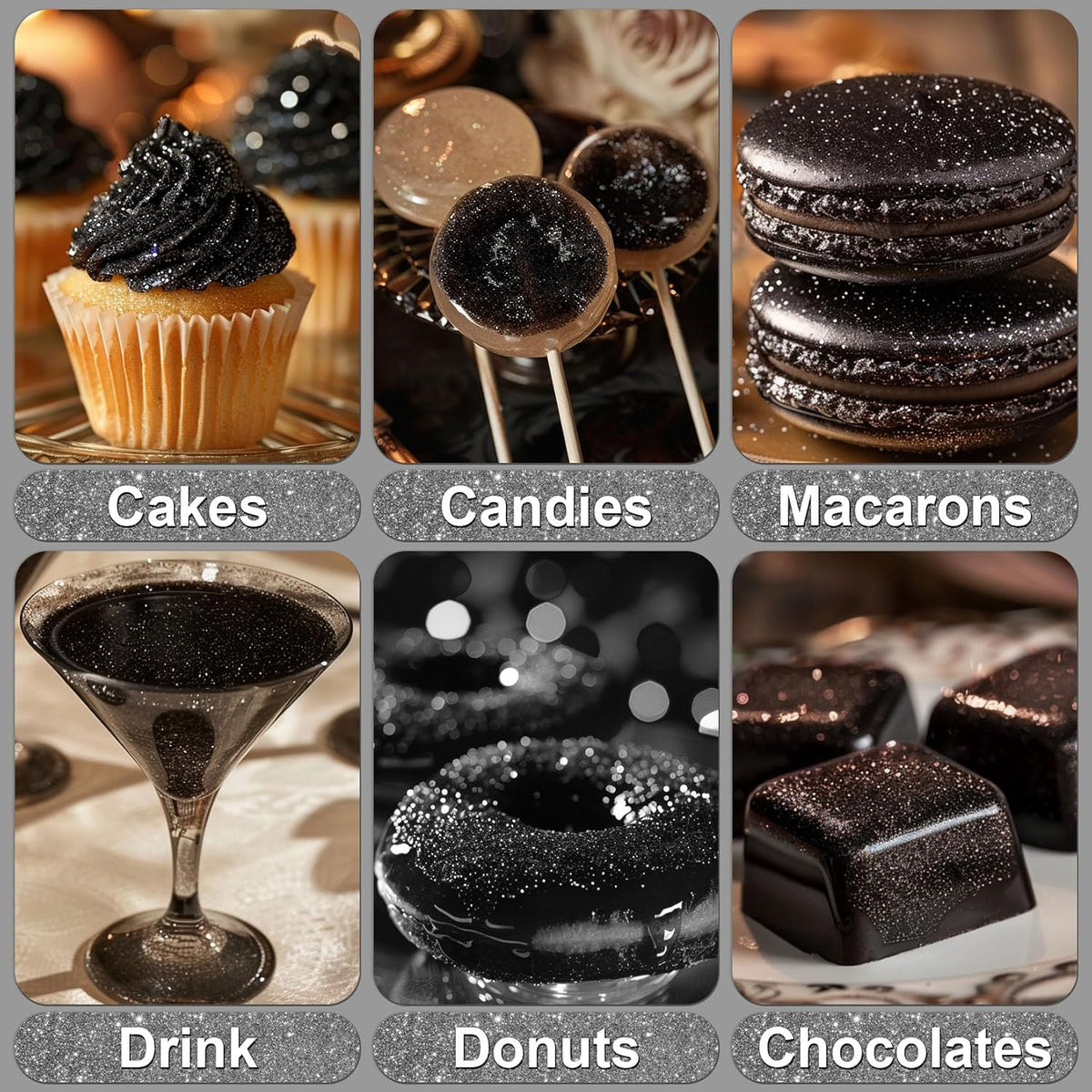 Black Edible Glitter - 5g Food Grade Cake Decorating Shimmering Glitter, Edible Sprinkle Luster