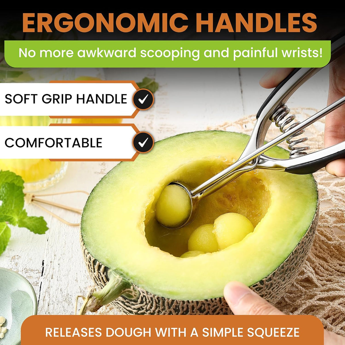 Spring Chef Extra Small Cookie Scoop, Stainless Steel Melon Baller, Baking Scooper, Spring Loaded