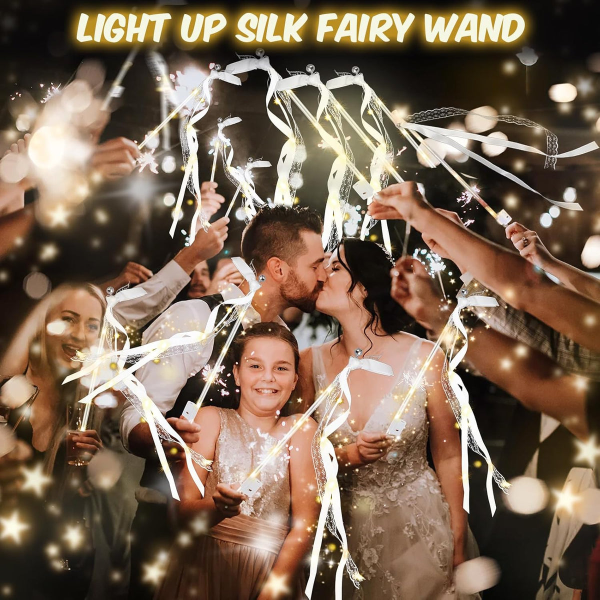 200PCS Light up Wands for wedding, Wedding Wands Streamers with 3 Colorful Flashing Modes, Fairy