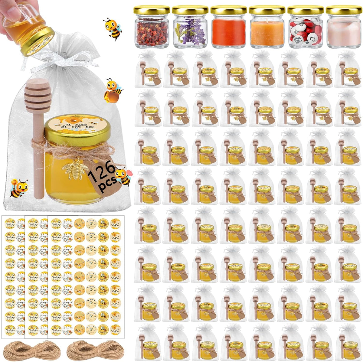 Aliggbent 126 Pack Mini Honey Jars for Party Favors in Bulk, 1.5 oz Small Round Glass Honey Jars