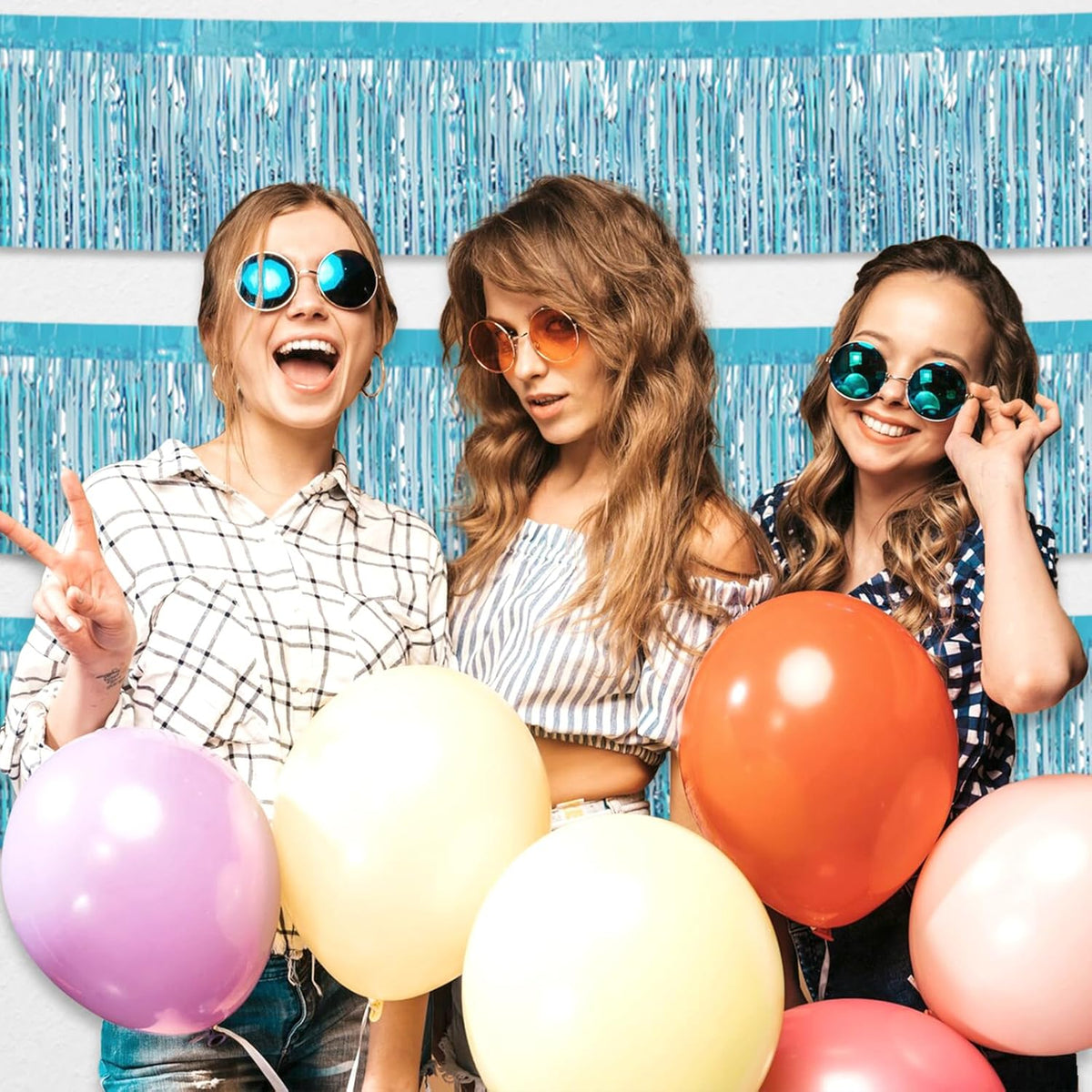 6 Pack 10 Feet Light Blue Foil Fringe Garland Metallic Tinsel Streamers Banner Wall Hanging Curtain