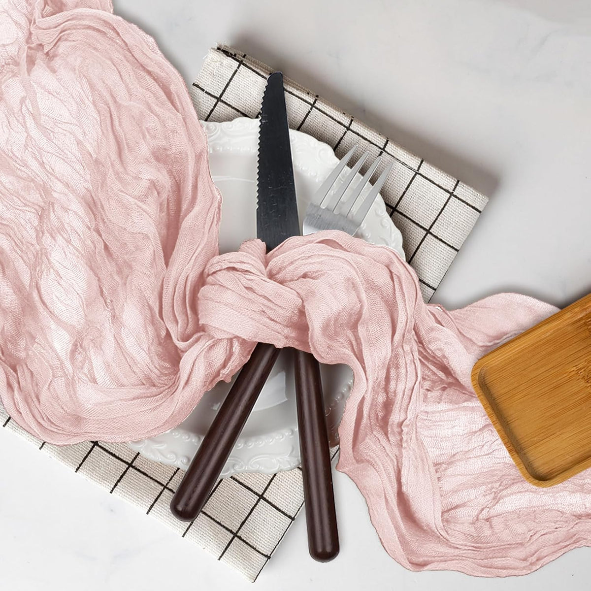 Le courant 6pcs 10Ft Cheesecloth Table Runner, Rustic Boho Gauze Cheese Cloth Runner Table Runner