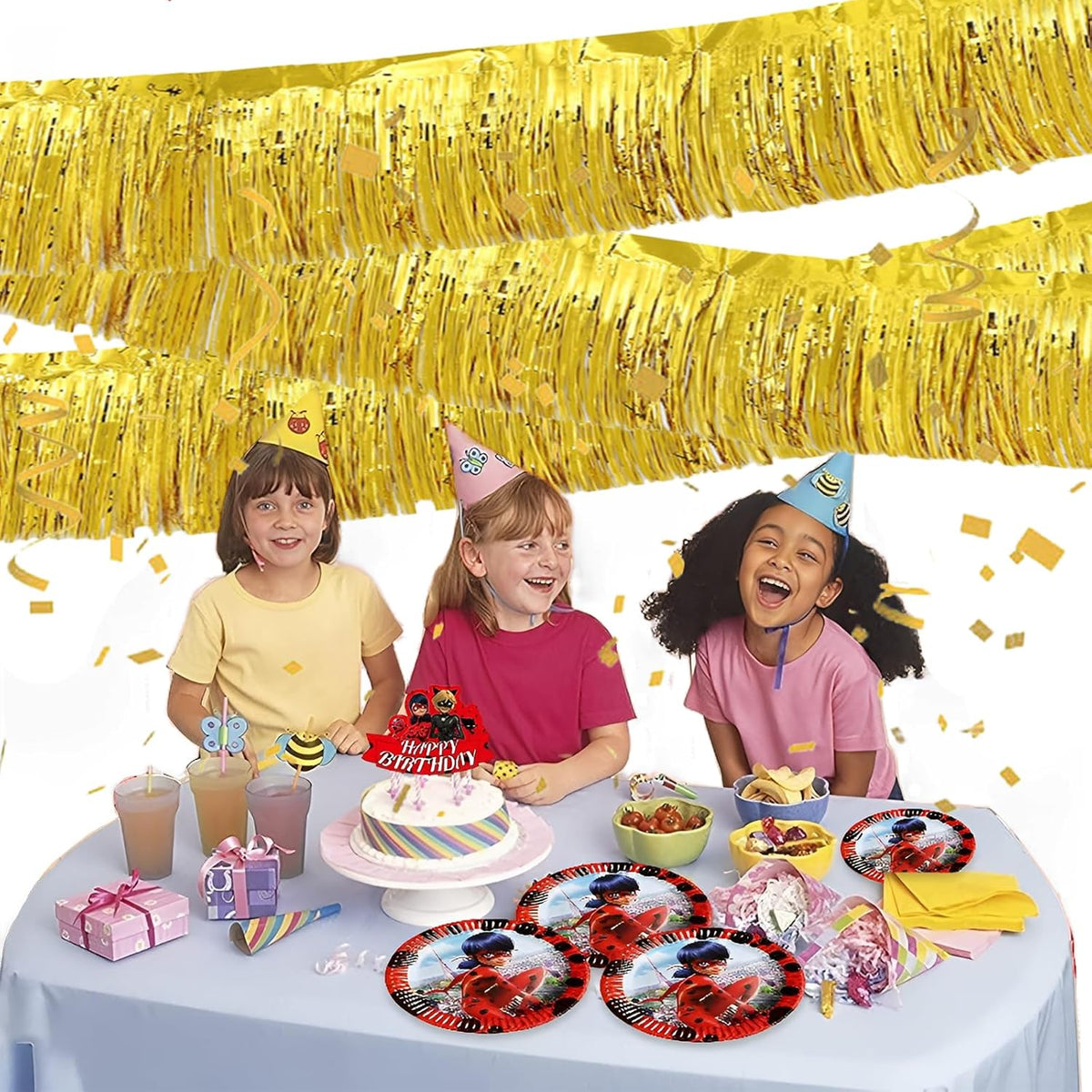 Gold Foil Fringe Garland 10FT 6packs, Metallic Foil Tinsel Fringe Banners for Parade Float