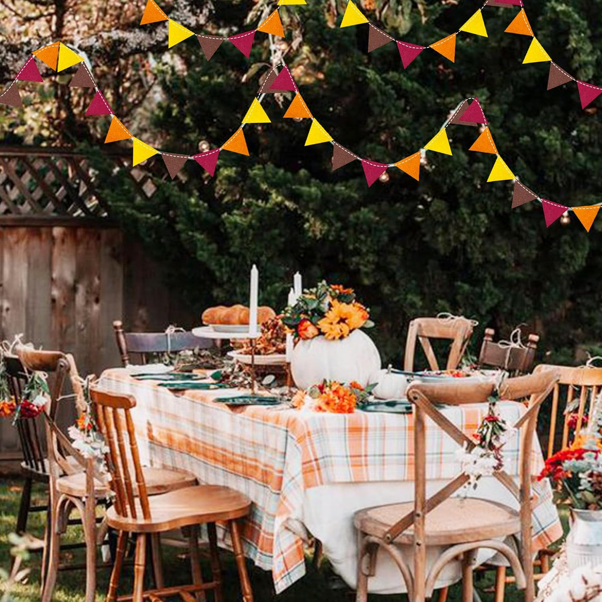 Fall Party Decoration Orange Yellow Brown Burgundy Felt Hanging Triangle Mini Bunting Pennant