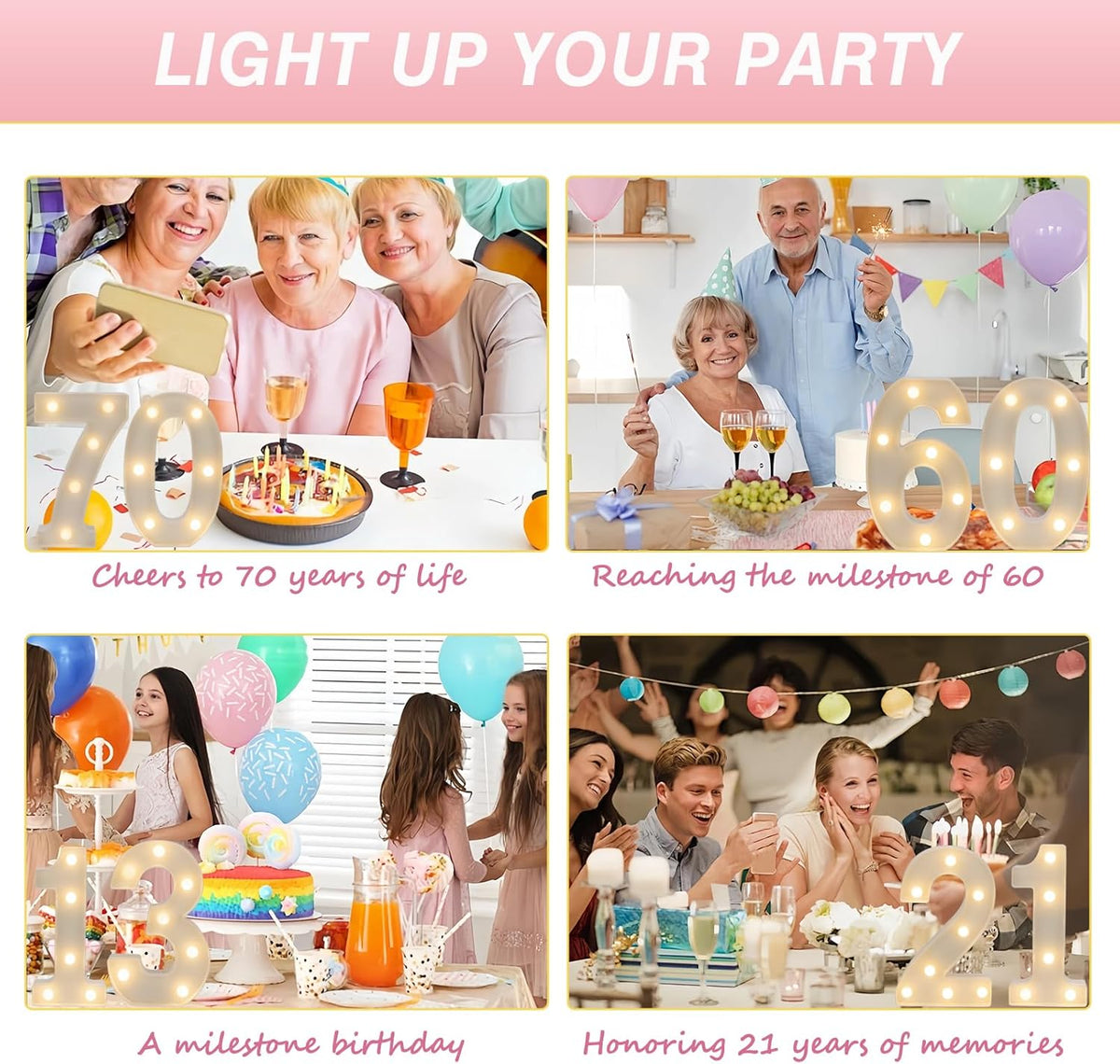 LED Marquee Letter Lights, Decorative Light Up Numbers for 50th Birthday Party, Battery Operated