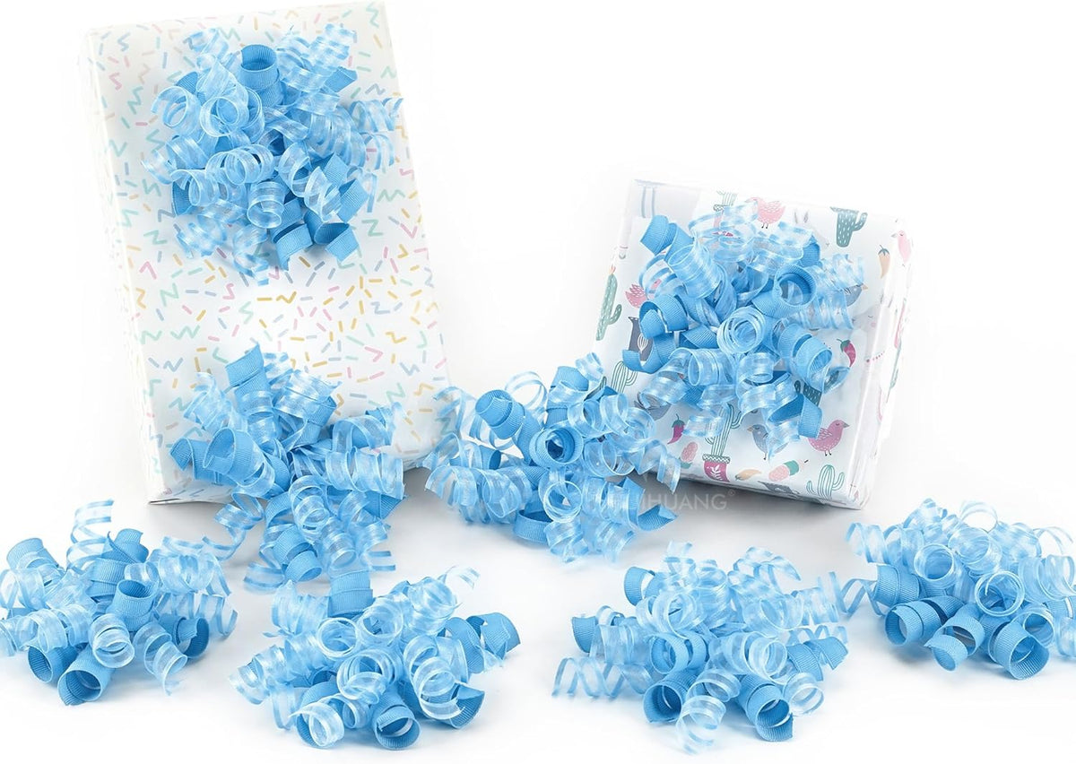 HUIHUANG Blue Bows for Gift Wrapping Baby Blue Gift Bows 5 inch x 8 Counts Self-Adhesive Curly