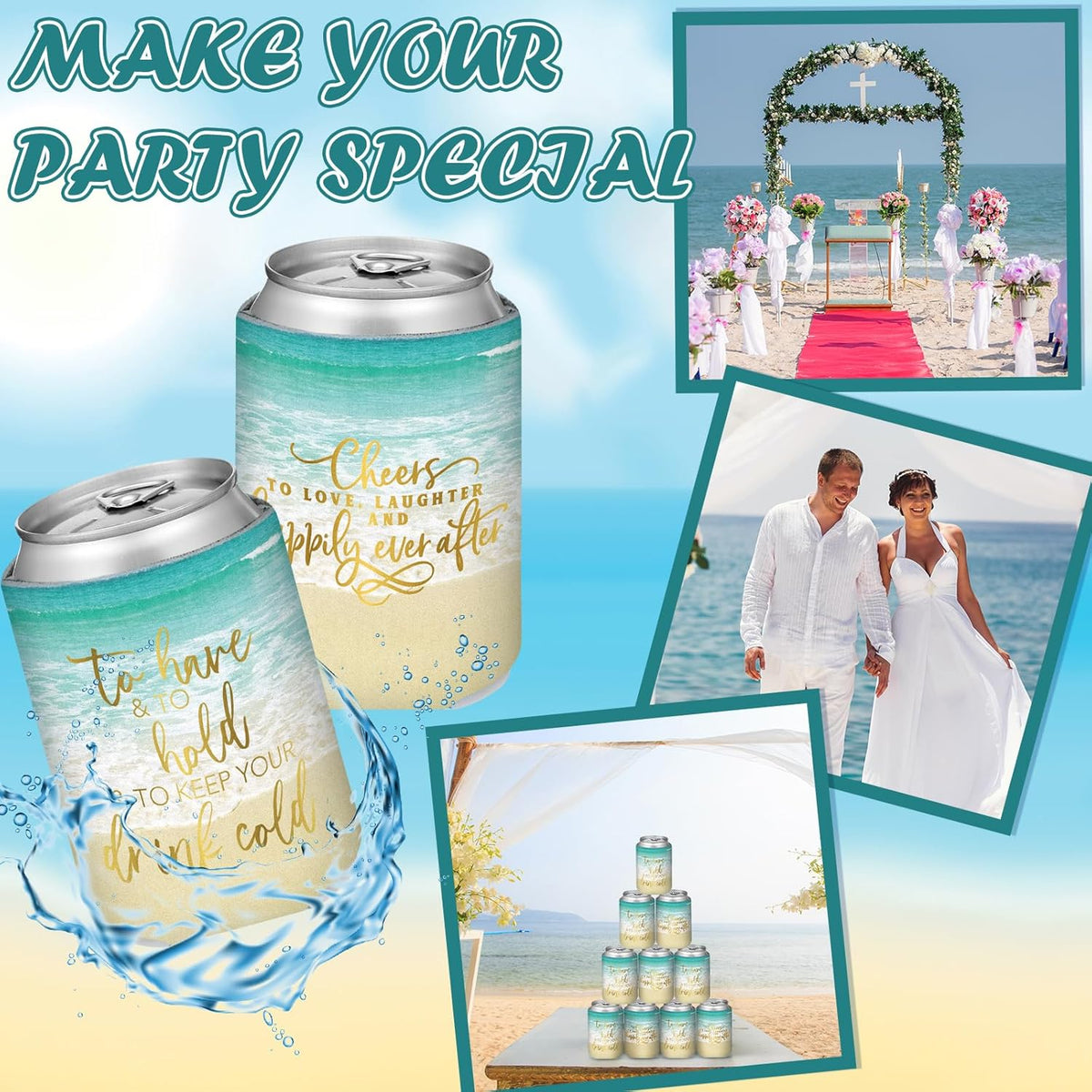 50 Pieces Beach Theme Wedding Can Cooler Bulk Engagement Party Favors for Guests Cheers to Love