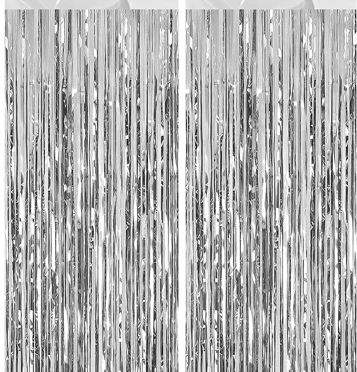2 Pack 3.28 ft x 6.56 ft Silvery Tinsel Curtain Party Backdrop Decorations, Metallic Foil Fringe